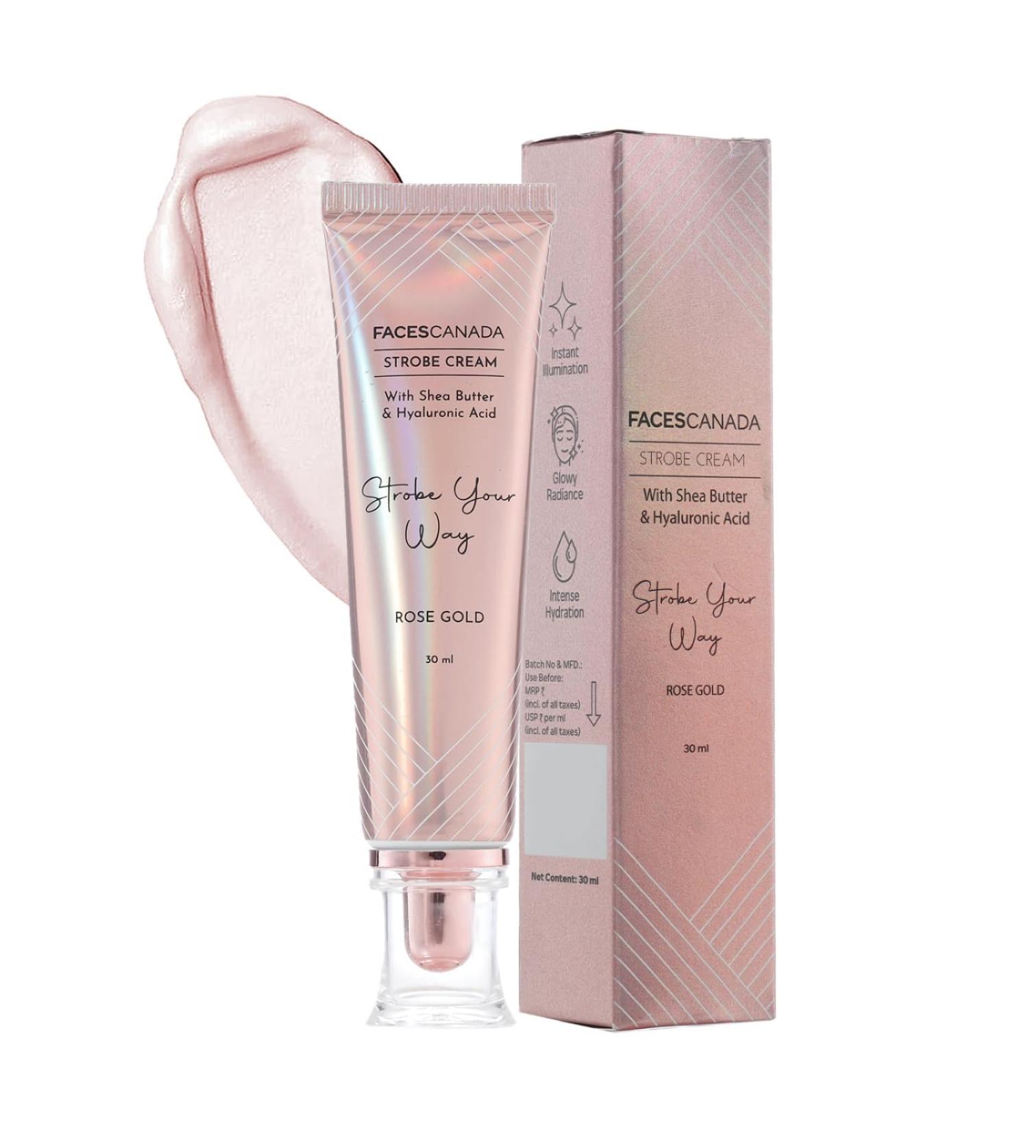 /FA-CE'S CANADA Strobe Cream - Rose Gold 30ml | Primer + Highlighter + Moisturizer | Shea Butter & Hyaluronic Acid | Intense Hydration | Flawless Radiant Dewy Skin | Illuminating & Glowing - Buy Online on GoSupps.com