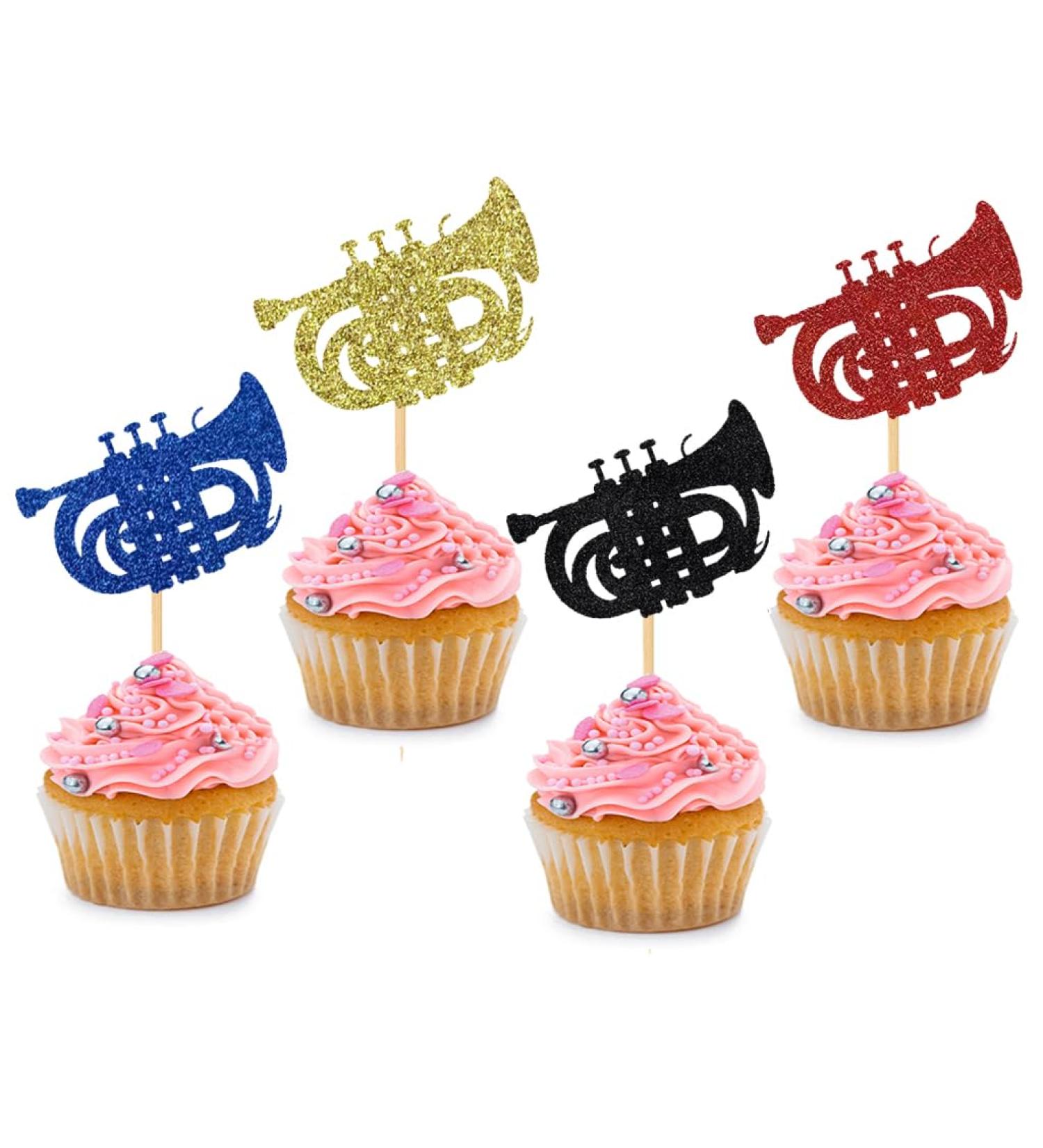 BoningNEW 24 PCS Glitter Silhouette Musical Instrument Cupcake Toppers Wind Instrument Picks for Concert Music Theme Party Wedding Birthday Party Cake Decorations Supplies(Gold Black Red Blue) - Buy Online on GoSupps.com