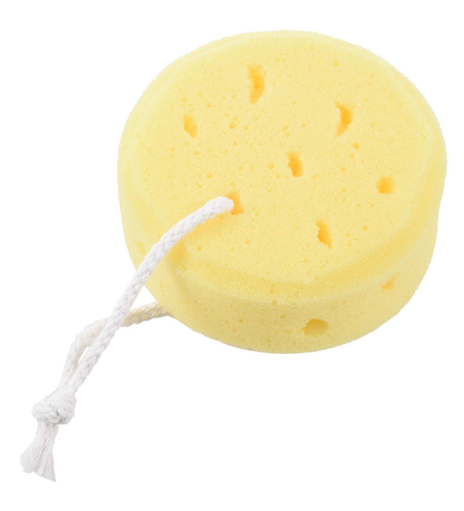 Kangtm Yellow Round Bath Body Shower Soft Sponge w Hanging Loop - Buy Online on GoSupps.com