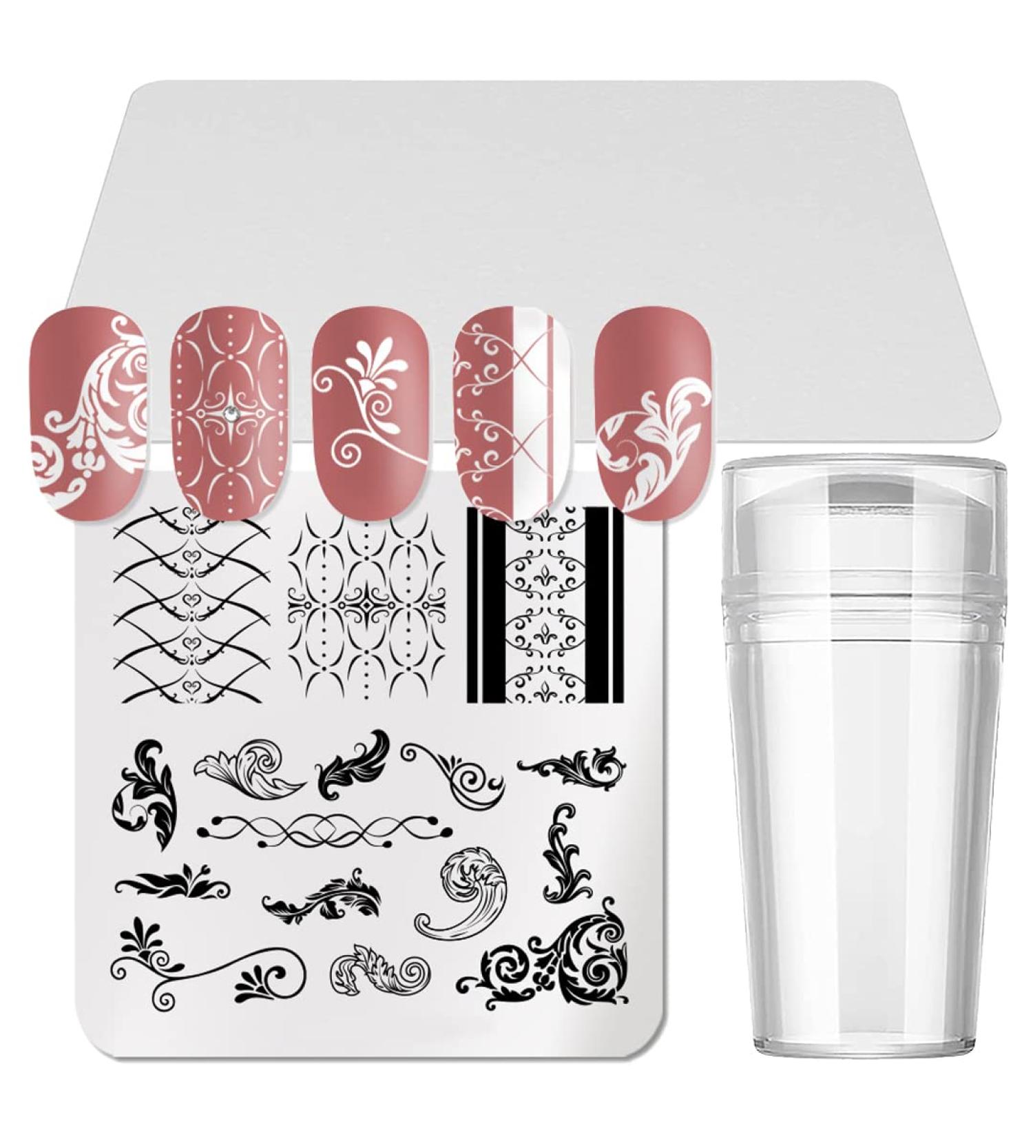 Buy Set F05 Nail Art Stamping Plates - 3pcs Square with Silicone Stamp & Scraper | International Shipping Available - Buy Online on GoSupps.com
