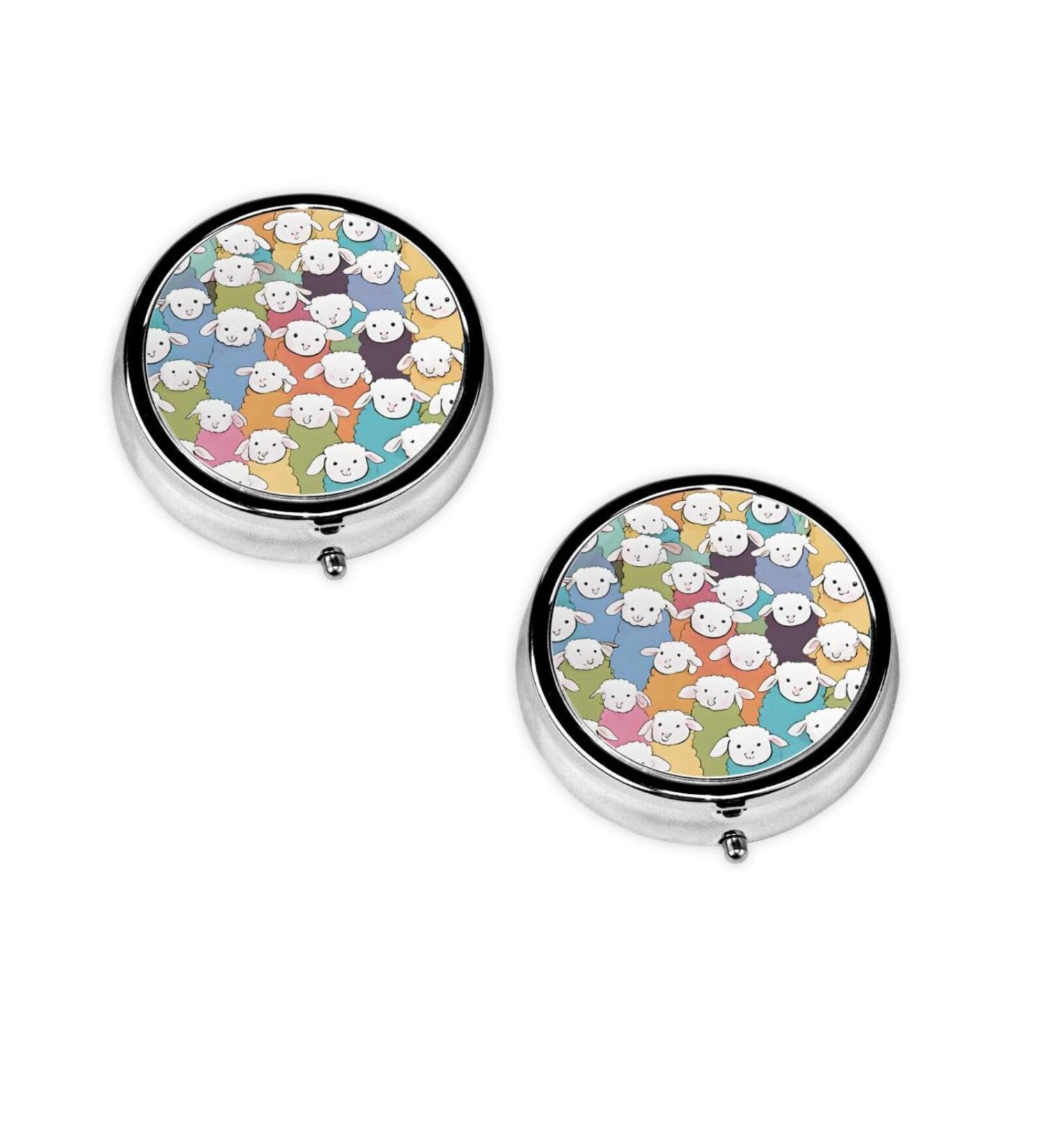 Shop Cute Colorful Sheep Cartoon Round Pill Box - 3 Compartment Travel Organizer for Vitamins & Meds - Buy Online on GoSupps.com