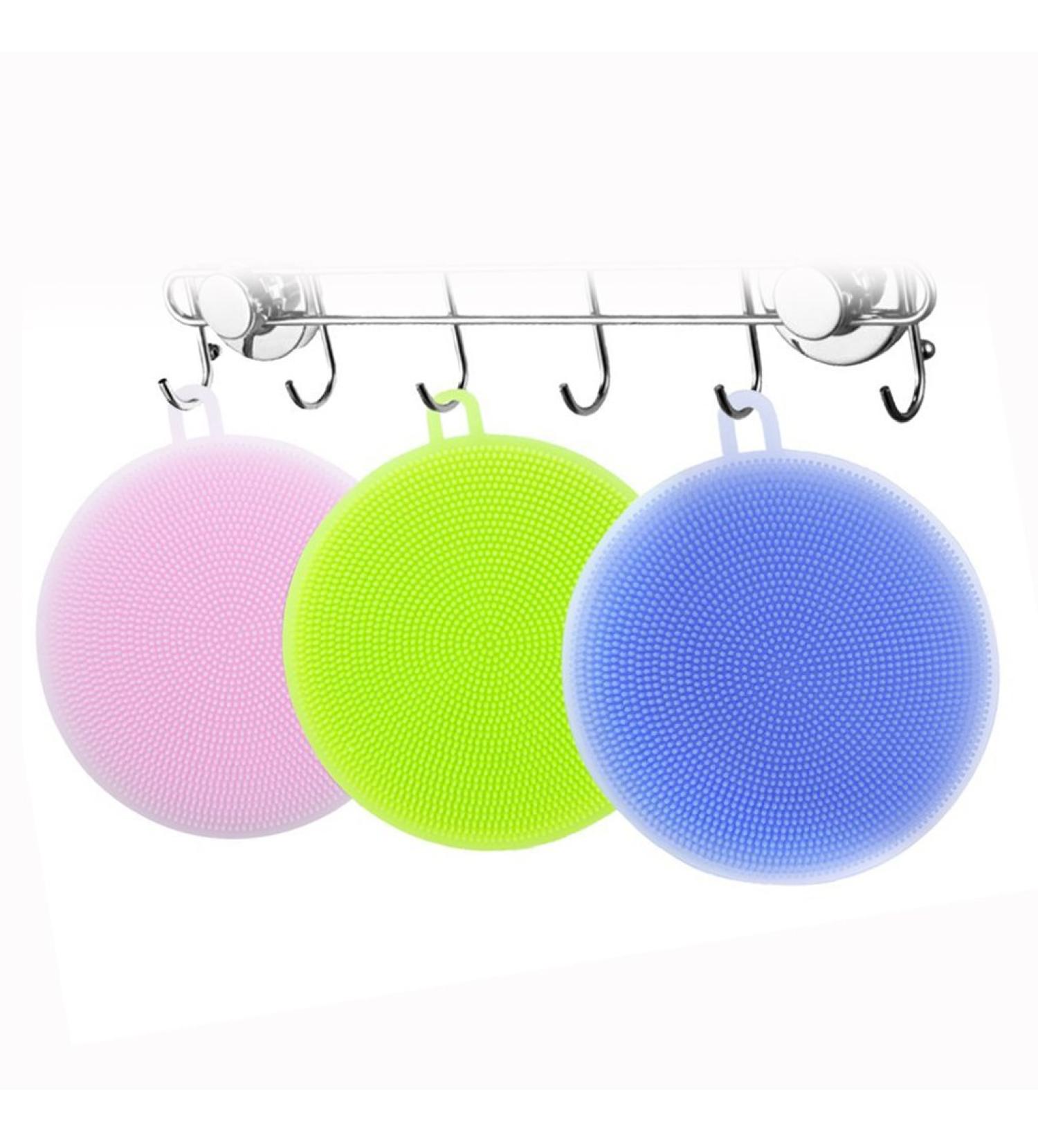 OFKPO Food-Grade Round Antibacterial Silicone Sponge Dish Scrubber Dishwashing Cleaning Brush Sponge Scrubber Kitchen Cleaning Tools(3 PCS) - Buy Online on GoSupps.com