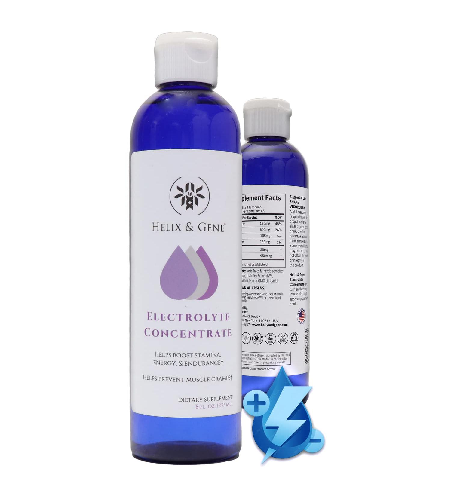 Helix & Gene Liquid Electrolyte Concentrate Drops 8oz - Relief of Dehydration, Leg & Muscle Cramps, Energy Support - Magnesium, Potassium, Sulfate, Boron & Trace Minerals - Buy Online on GoSupps.com