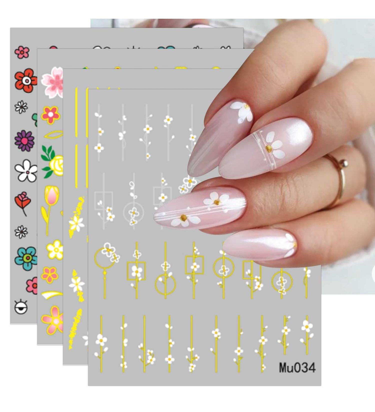JMEOWIO 9 Sheets Spring Flower Nail Art Stickers Decals Self-Adhesive Colorful Summer White Floral Nail Supplies Nail Art Design Decoration Accessories - Buy Online on GoSupps.com
