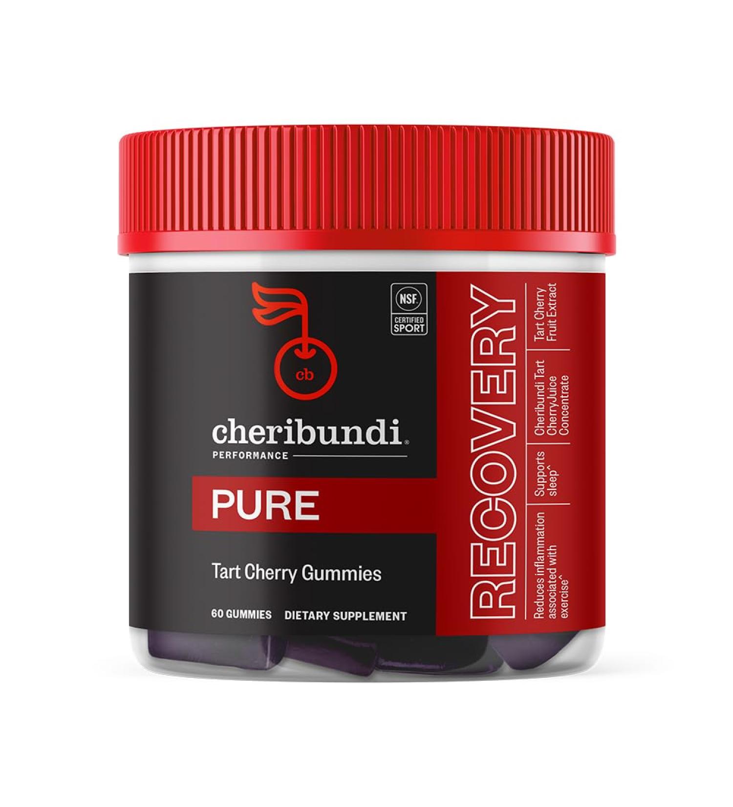 Cheribundi Tart Cherry Gummies Pure | Performance for Maximum Recovery with 25 Tart Cherries | Powerful Antioxidant Support Non-GMO Gluten-Free Vegan | 20 Calories per Serving | 60 Count Pure 60 Count (Pack of 1) - Buy Online on GoSupps.com