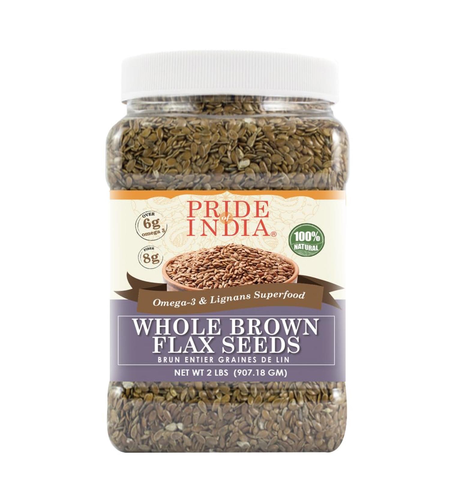 Whole Brown Flax Seeds by Pride of India Omega-3 & Lignan Superfood Jar All Natural Vegan Friendly Good for Mind & Dash Diet - Farm to Table Freshness 44 Oz. Jar - Buy Online on GoSupps.com