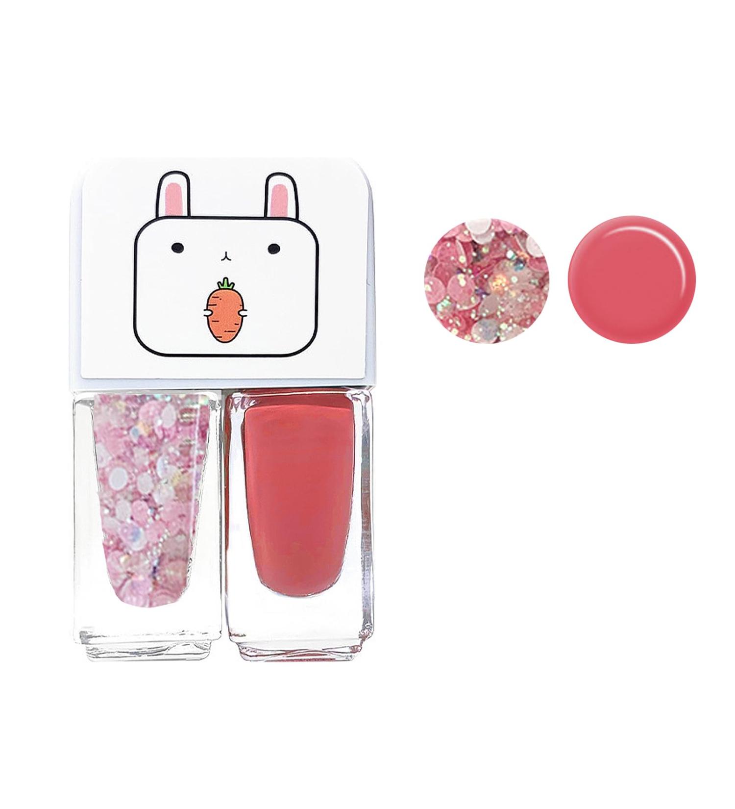 2 In 1 Pink Glitter Nail Polish Nail Varnish Set Peel off Coral Pink Quick Dry Long Lasting Kids Nail Polish Holographic Water Based Formula No UV Needed Non-toxic for Girls DIY Nail Art at Home - Buy Online on GoSupps.com