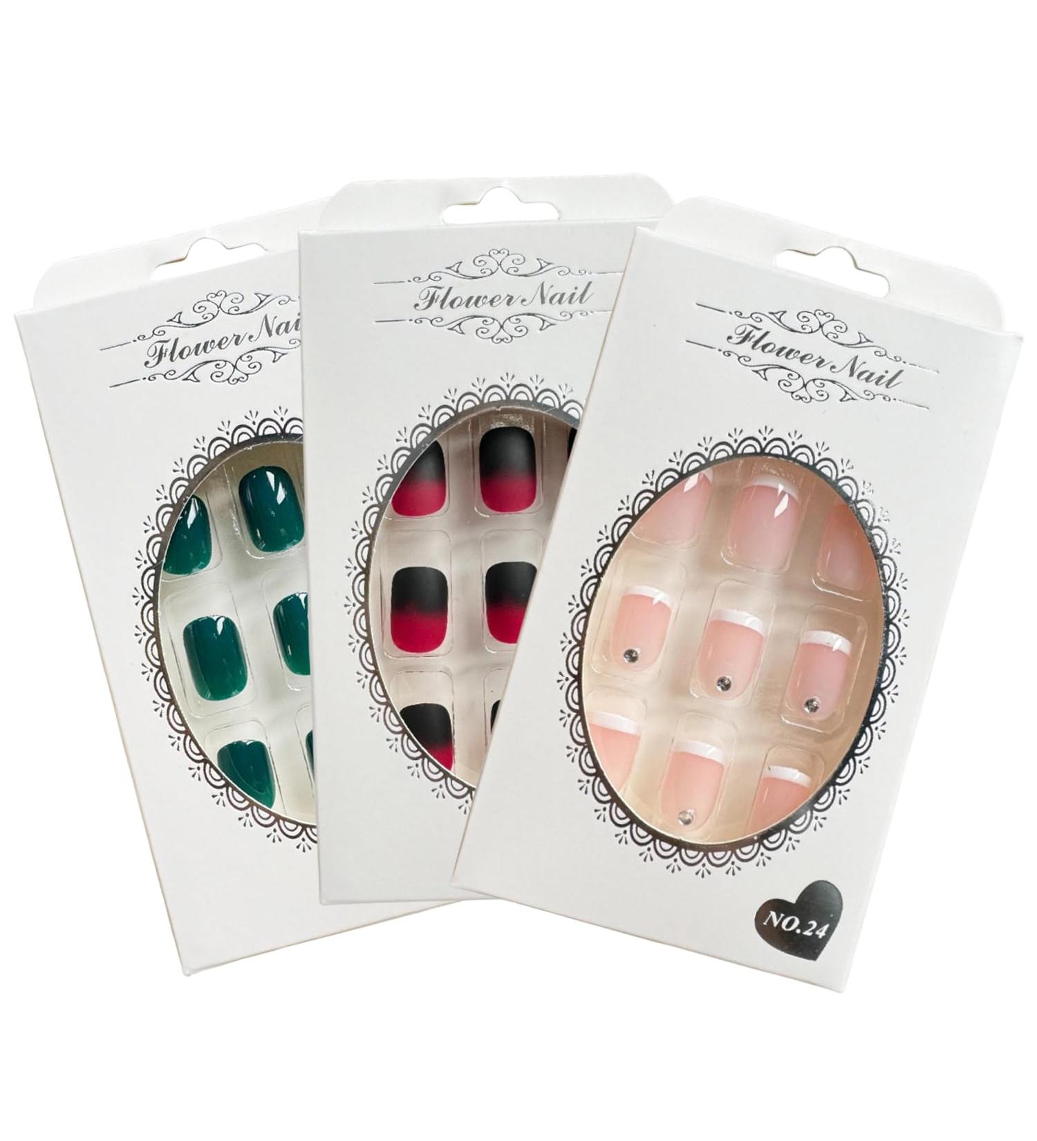 3 Styles False Nail Tips Square Short False Nails Acrylic Stick on Nails Fake Nails Stick on Nails for Women and Girls Nail Art - Buy Online on GoSupps.com