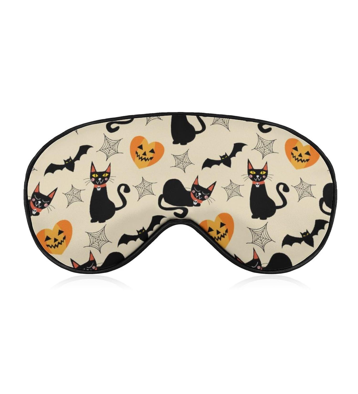Black Cat and Pumpkin Sleep Mask - Adjustable Strap Eye Cover for Sleeping and Travel - Men and Women - Buy Online on GoSupps.com