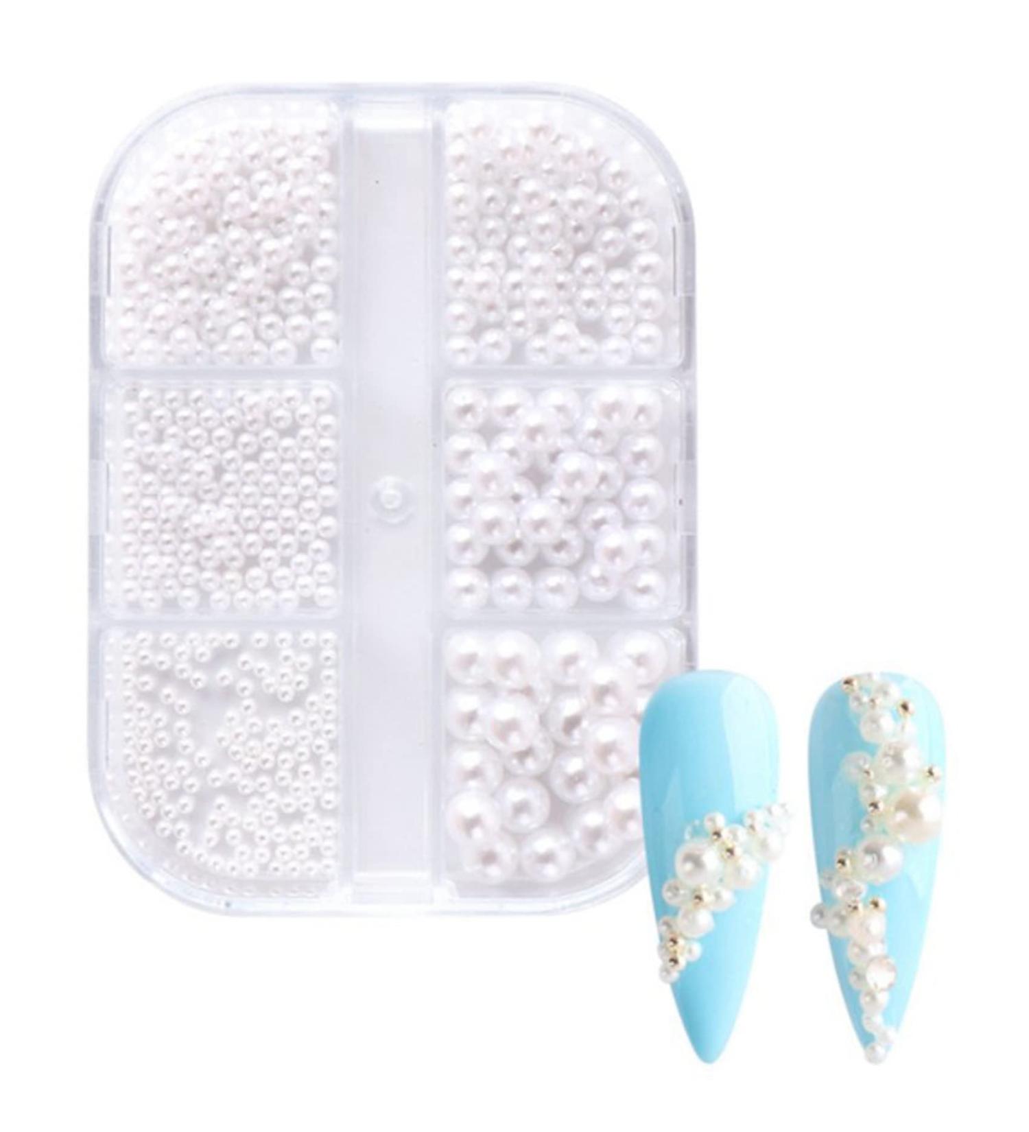 1Box Pearl Decorations Nail White Round Nail Parts Gold Steel Beads Balls Jewelry Nail Art Accessories Color:ZZ13 - Buy Online on GoSupps.com