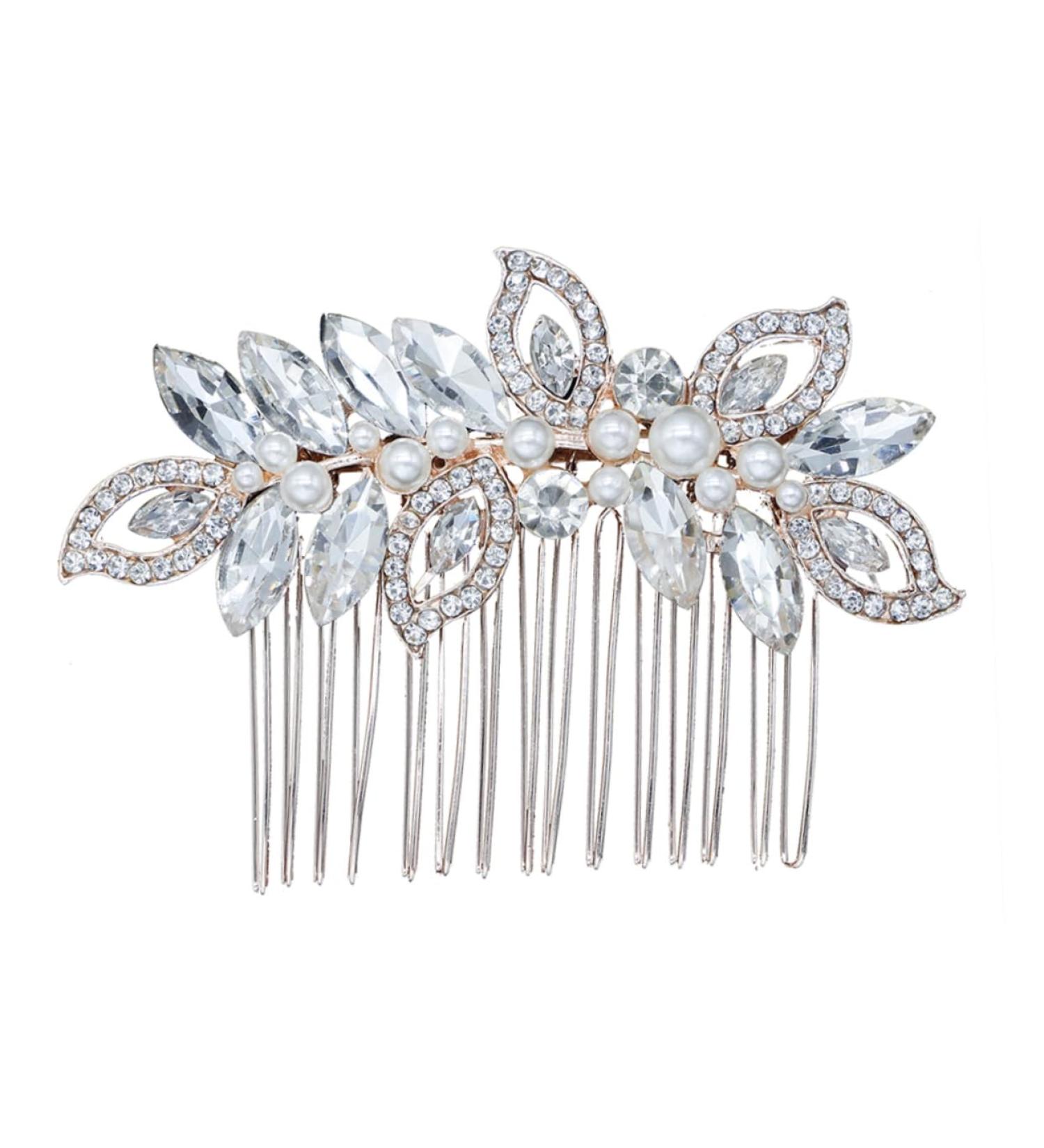 Ipetboom Silver Hair Clip Pearl Hair Comb Gold Headpiece Wedding Hair Combs Bridal Headdress Bridal Comb Wedding Hair Accessory Hair Combs for Pearl Hair Barrettes Bride Rose Accessories - Buy Online on GoSupps.com