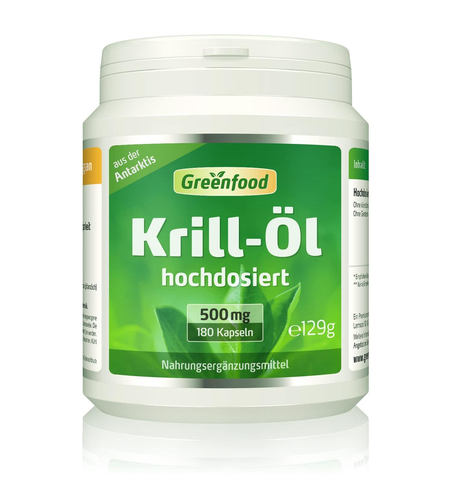 Greenfood Krill Oil 500mg - 180 Softgel Capsules | High Dose EPA & DHA for Heart Vision & Brain Health | No Artificial Additives or GMOs - Buy Online on GoSupps.com