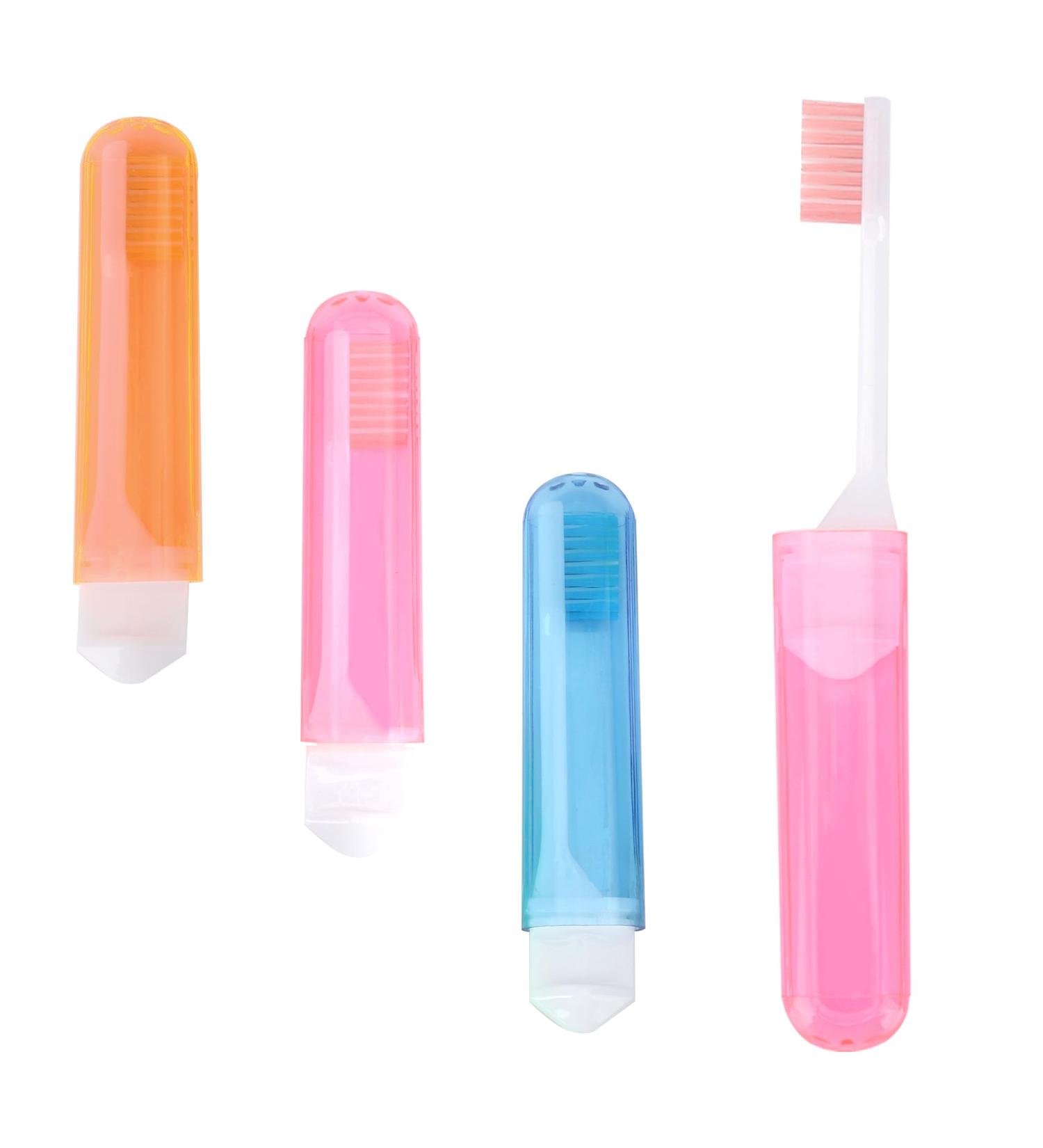 Travel Toothbrush Set - 3 Portable Mini Toothbrushes with Cases | Perfect for Camping Hiking & School | Blue Pink & Orange - Buy Online on GoSupps.com