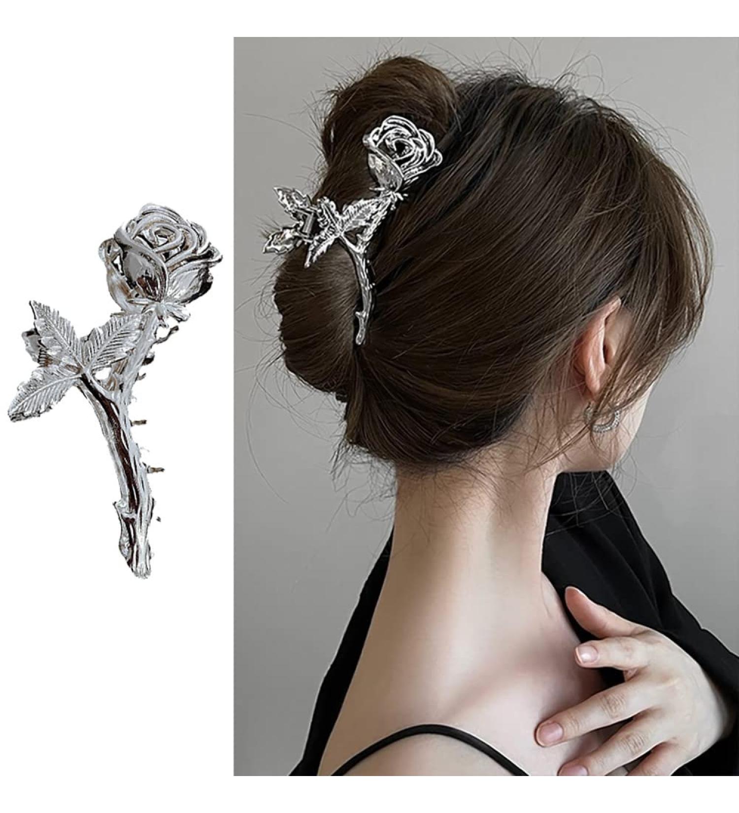 Valentine's Day Flower Hair Claw Clip - Exquisite Silver Hairpin for Women - Buy Online on GoSupps.com