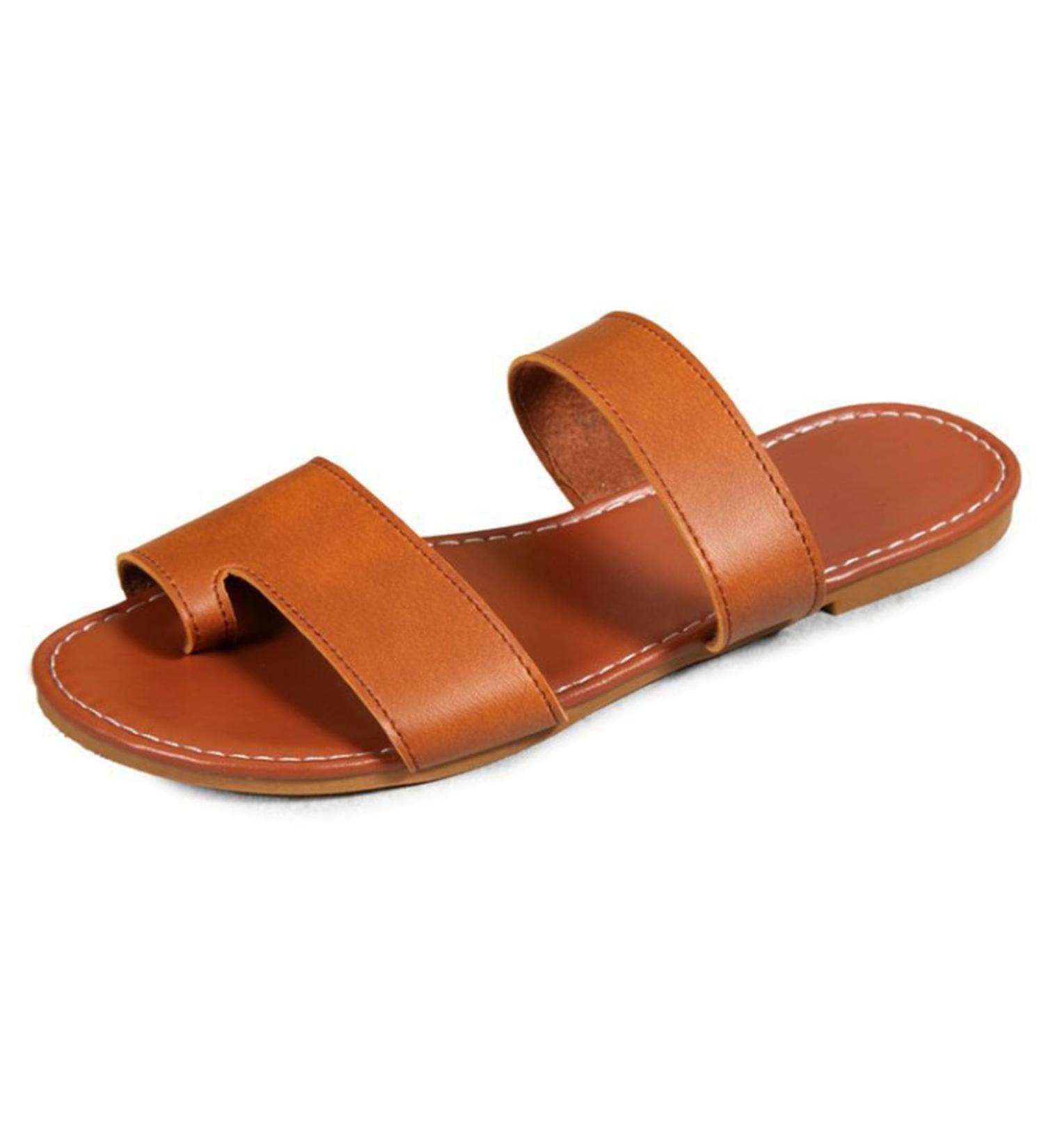 EEUK Women Soft Bunion Corrector Sandals | Orthopedic PU Leather Slippers | Non-slip Open Toe Beach Slip-ons | Brown, US 5 - Buy Online on GoSupps.com