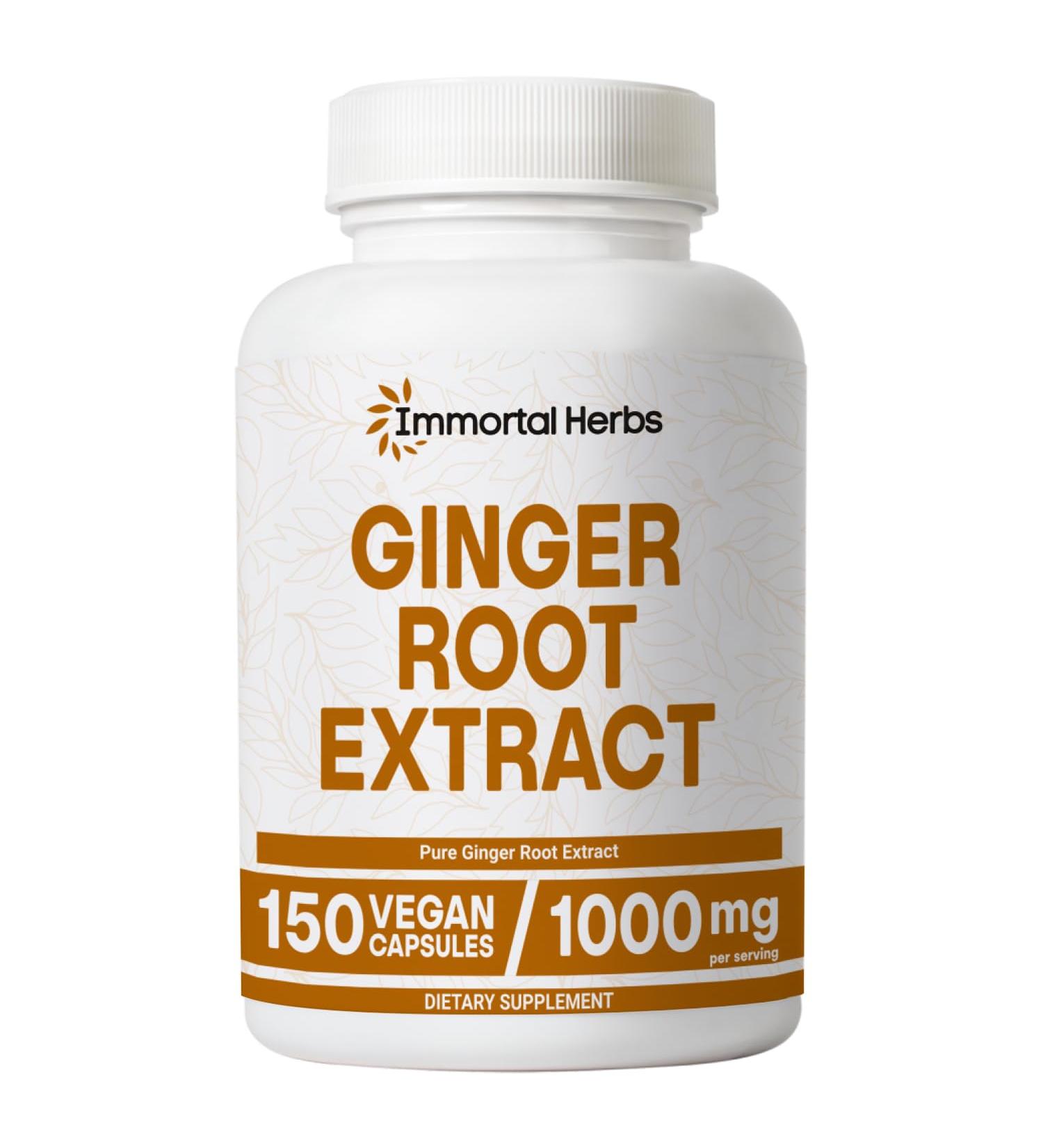 Immortal Herbs Ginger Root Capsules 1000mg 4:1 Extract Powder 150 Pills Vegan Non-GMO and Gluten-Free Ginger Supplement for Men and Women 2 Month Supply - Buy Online on GoSupps.com
