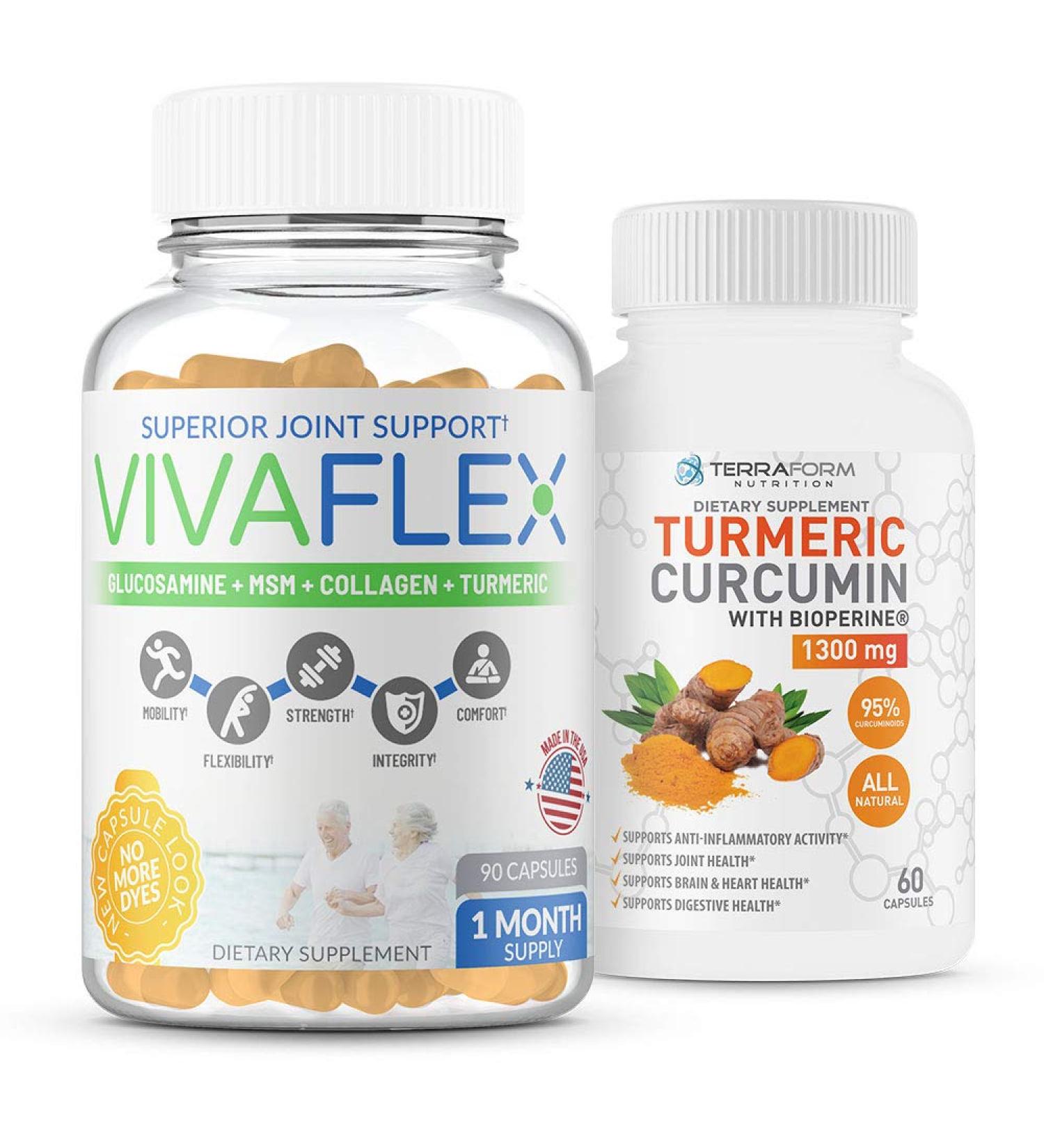 Terraform Nutrition Joint Relief Combo Pack | Vivaflex Plus Turmeric Curcumin - Top Joint Supplements for Discomfort & Mobility - 1 Month Supply - Buy Online on GoSupps.com