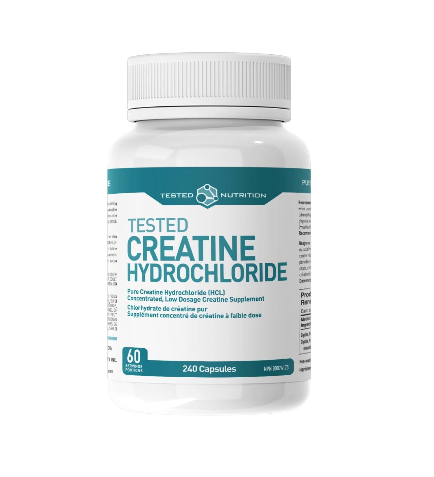 Tested Nutrition Creatine HCL Capsules | 750mg Creatine Hydrochloride HCL Capsules | Increased Muscle Mass Strength Performance Recovery | 60 Servings (240 Capsules) 240 count (Pack of 1) - Buy Online on GoSupps.com