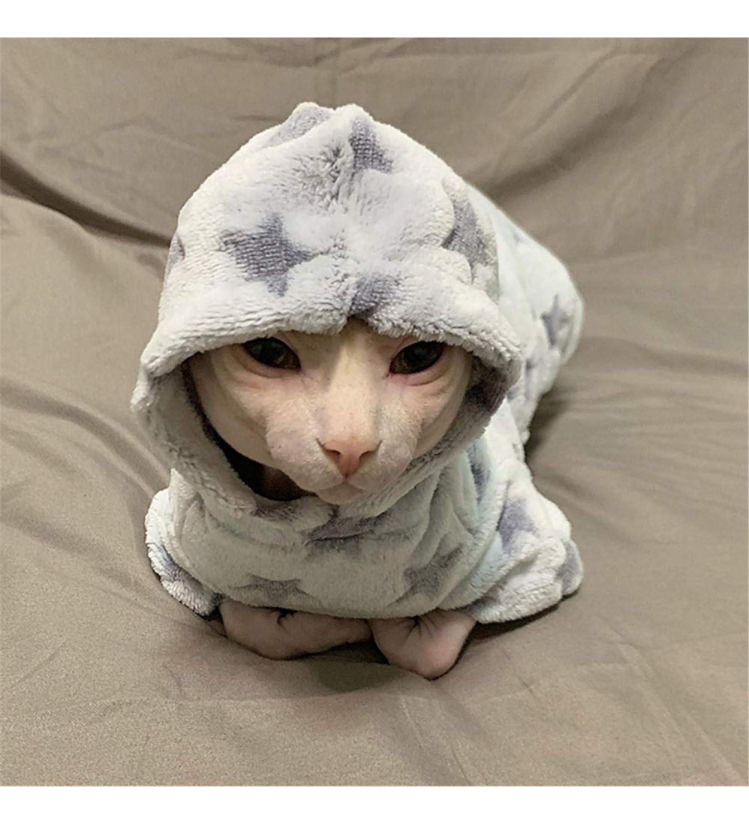 TENGTUD Hairless Cat Clothes Sphynx/Devon Cat Autumn And Winter Thicken With Hat Clothes-M - Buy Online on GoSupps.com