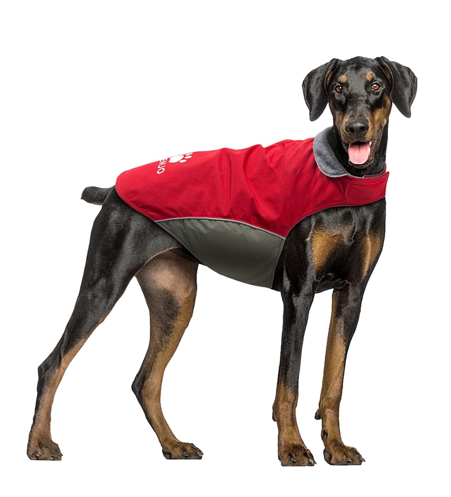 IREENUO Waterproof Dog Coat - Warm Windproof Jacket for Medium to Large Dogs | Adjustable Reflex Strips Size L Red - Buy Online on GoSupps.com