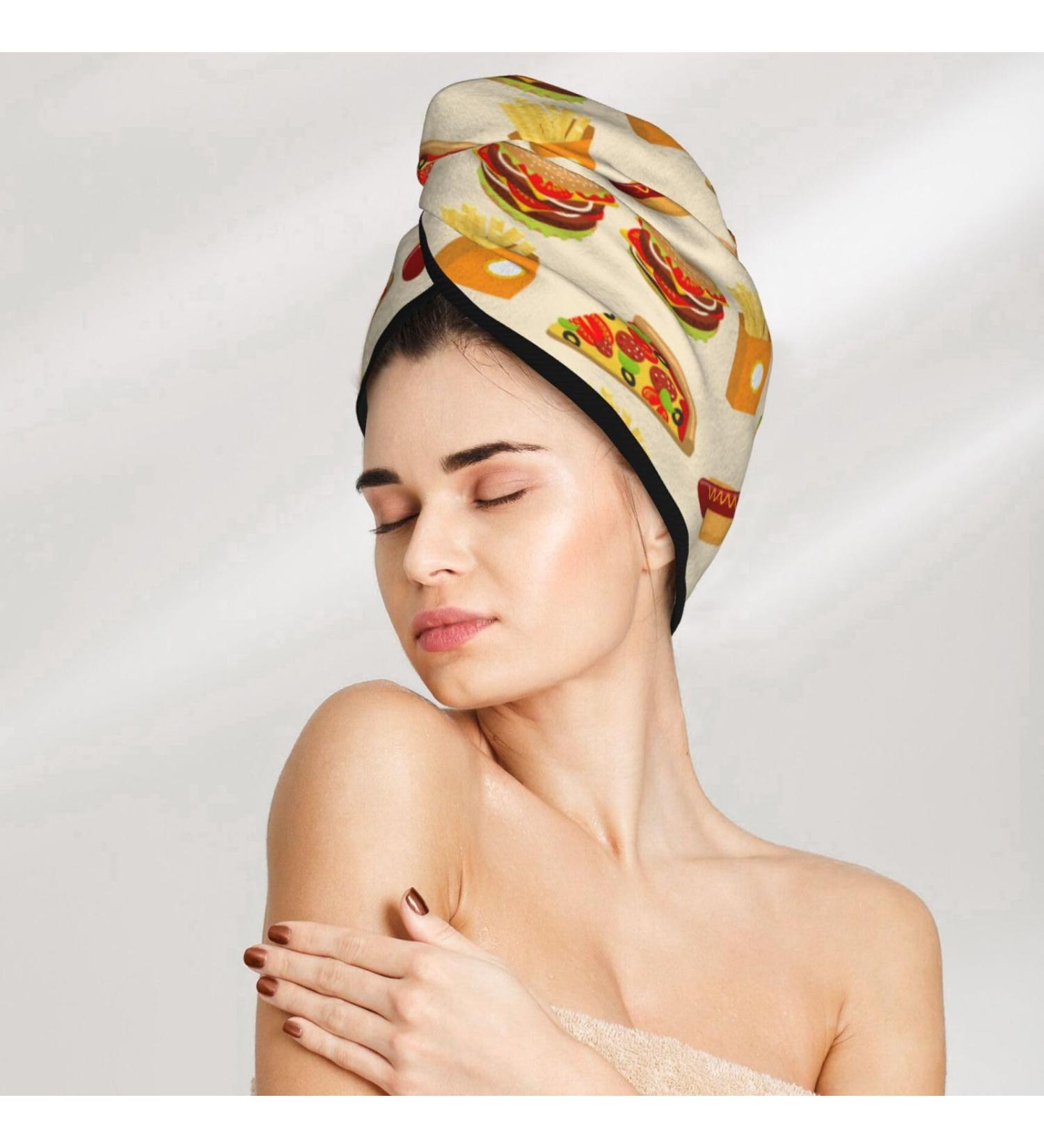 Buy Fast Food Beige Microfiber Hair Towel - Super Absorbent Quick-Dry Hair Turbans for Curly Long Thick Hair - Women's & Kids' Hair Towel Wrap with Button - Buy Online on GoSupps.com