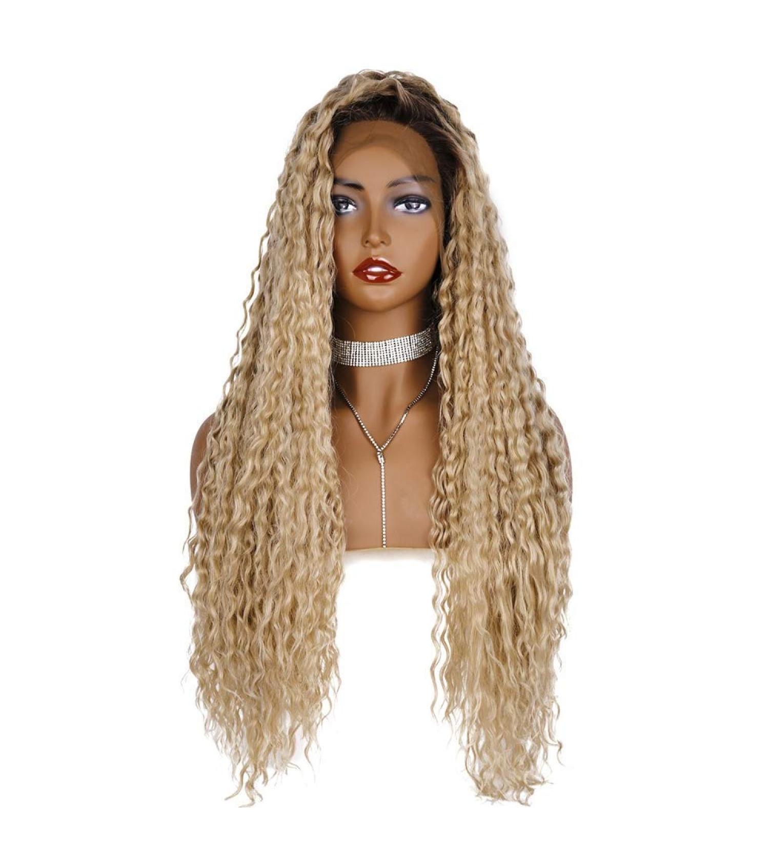 SHIYID Synthetic Lace Front Wig Long Curly Hair Silver-gray Black roots wigs for Women