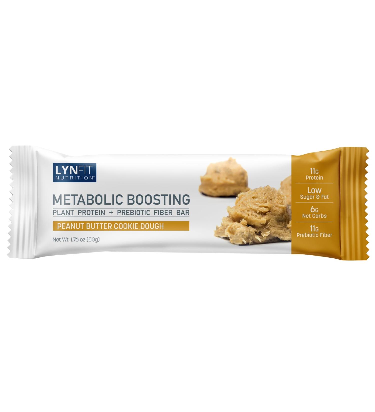 LynFit Nutrition Plant-Based Lean Protein Bars with Prebiotic Fiber | Peanut Butter Cookie Dough | 12 Bars