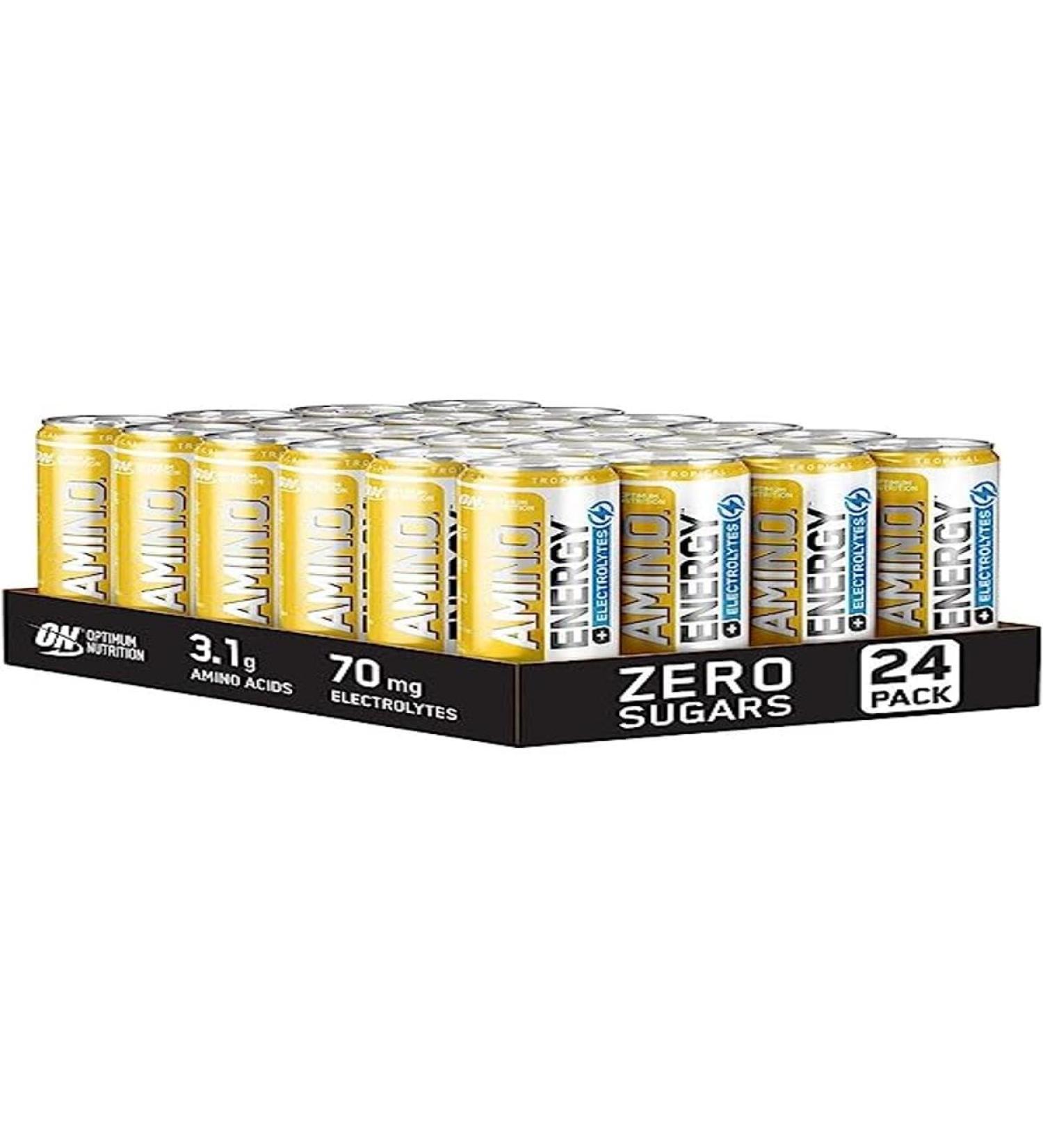 Optimum Nutrition Optimum Nutrition Essential Amino Energy + Electrolytes EAA Sugar Free Ready to Drink with Electrolytes and Caffeine Pre-Workout for Men and Women Tropical 24x250 ml