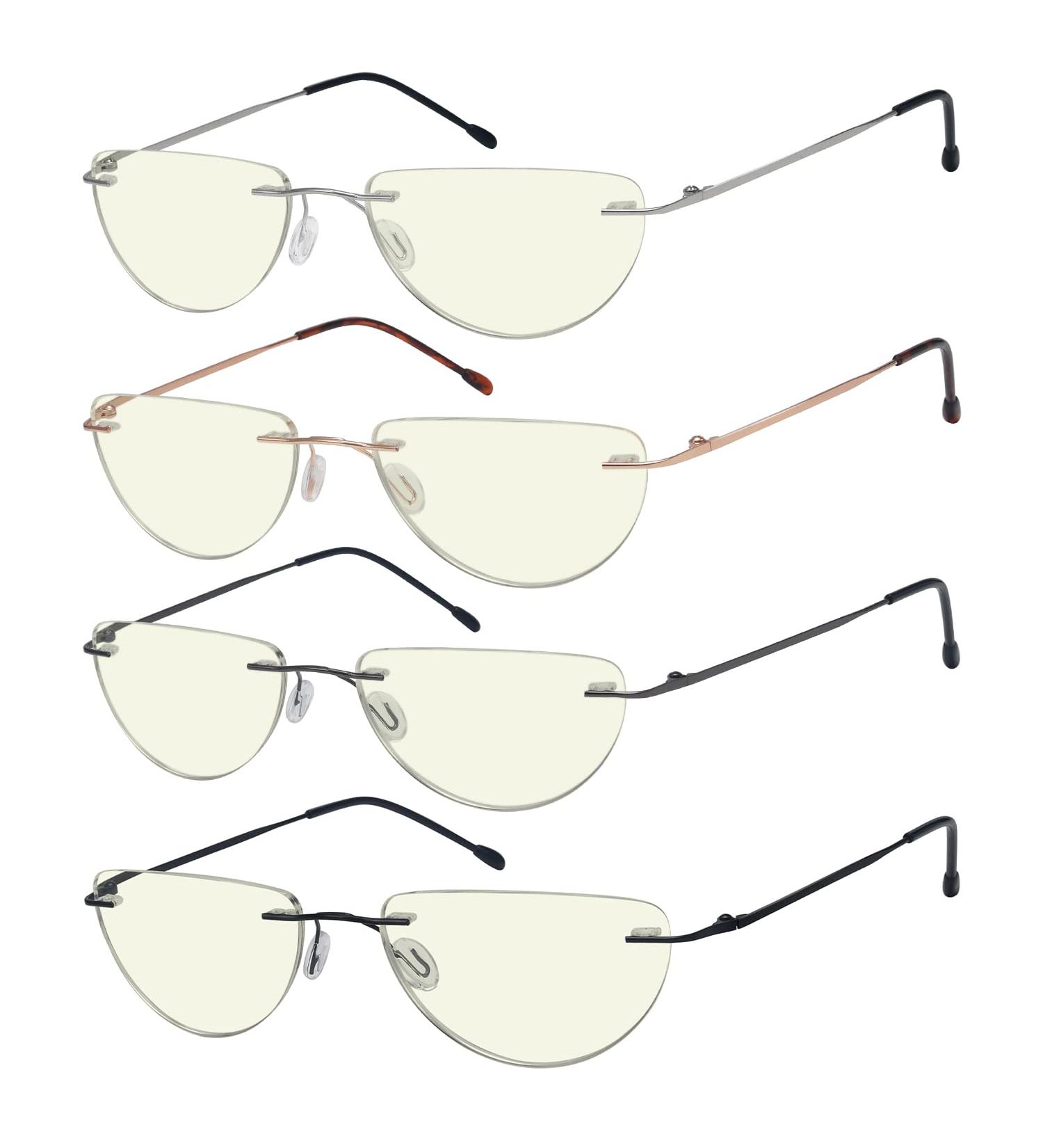 Eyekepper 4-Pack Rimless Reading Glasses - Blue Light Blocking Lightweight Half Moon Readers for Men & Women +2.0 Strength Mix Colors - Buy Online on GoSupps.com