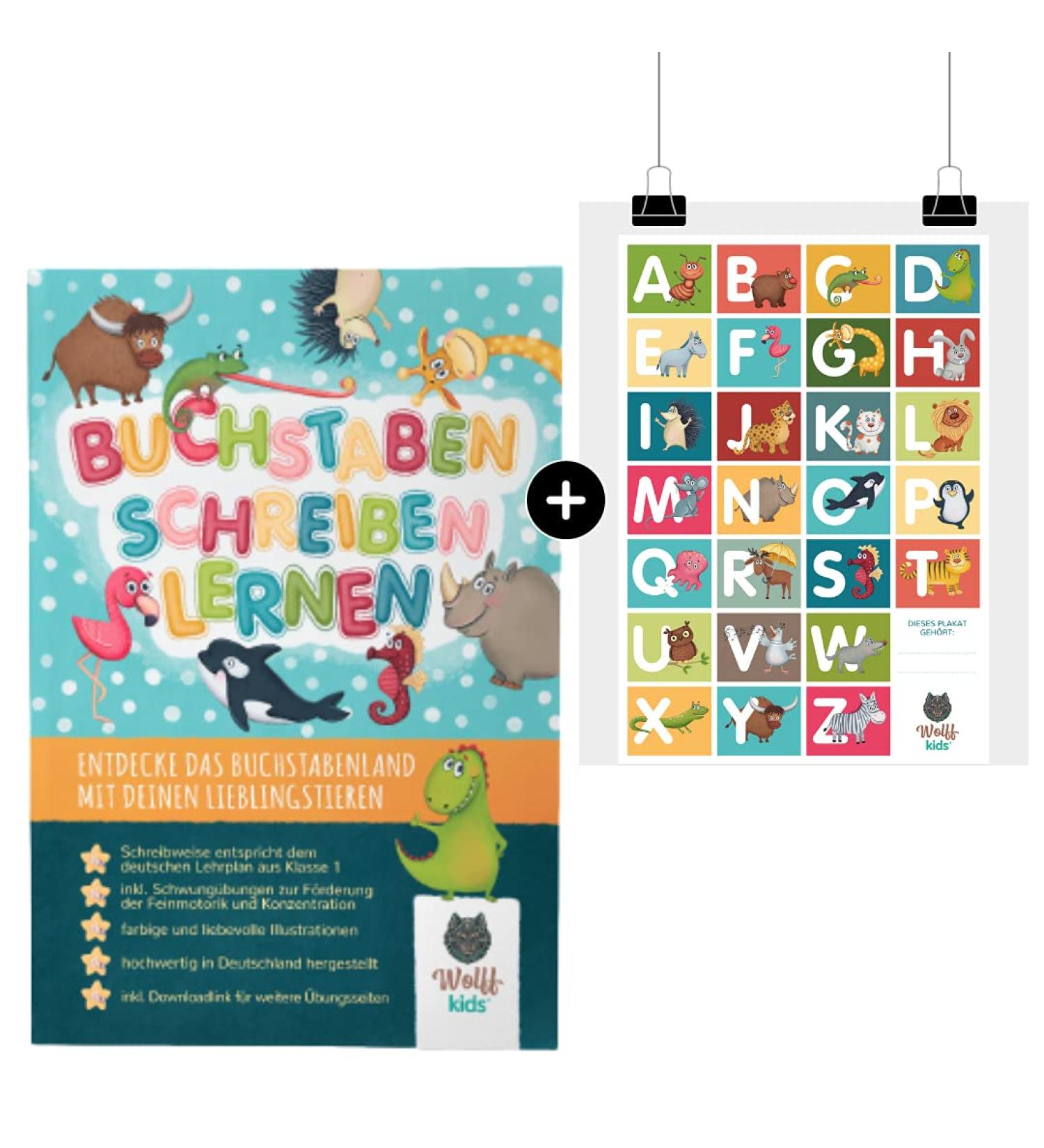 Wolff Kids ABC Writing Workbook & Poster | 2-in-1 Animal Learning | Preschool to 1st Grade Prep Activities - Buy Online on GoSupps.com