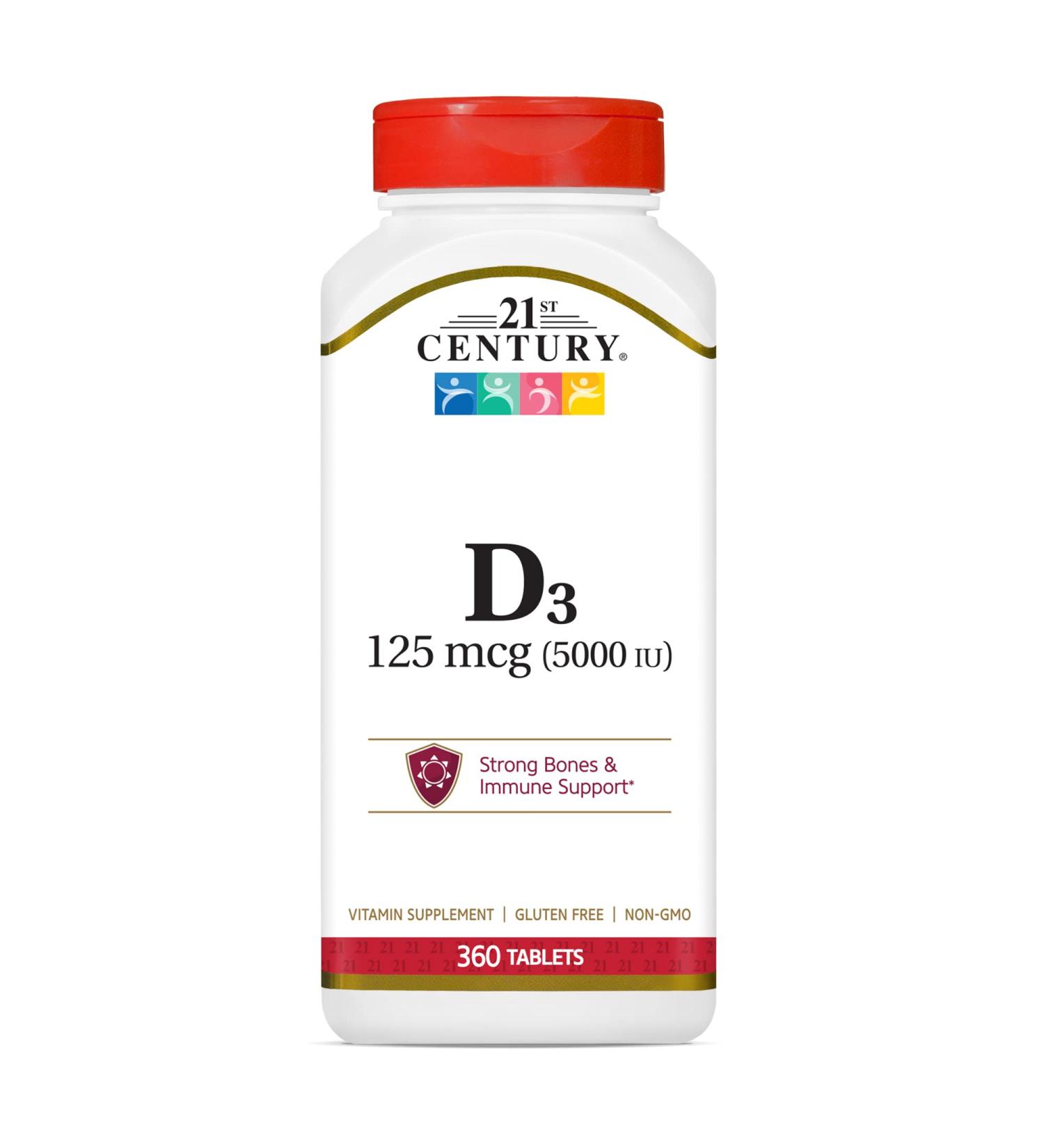 21st Century Vitamin D3 125 mcg (5000 IU) - 360 Tablets | Boost Immunity & Bone Health - Buy Online on GoSupps.com