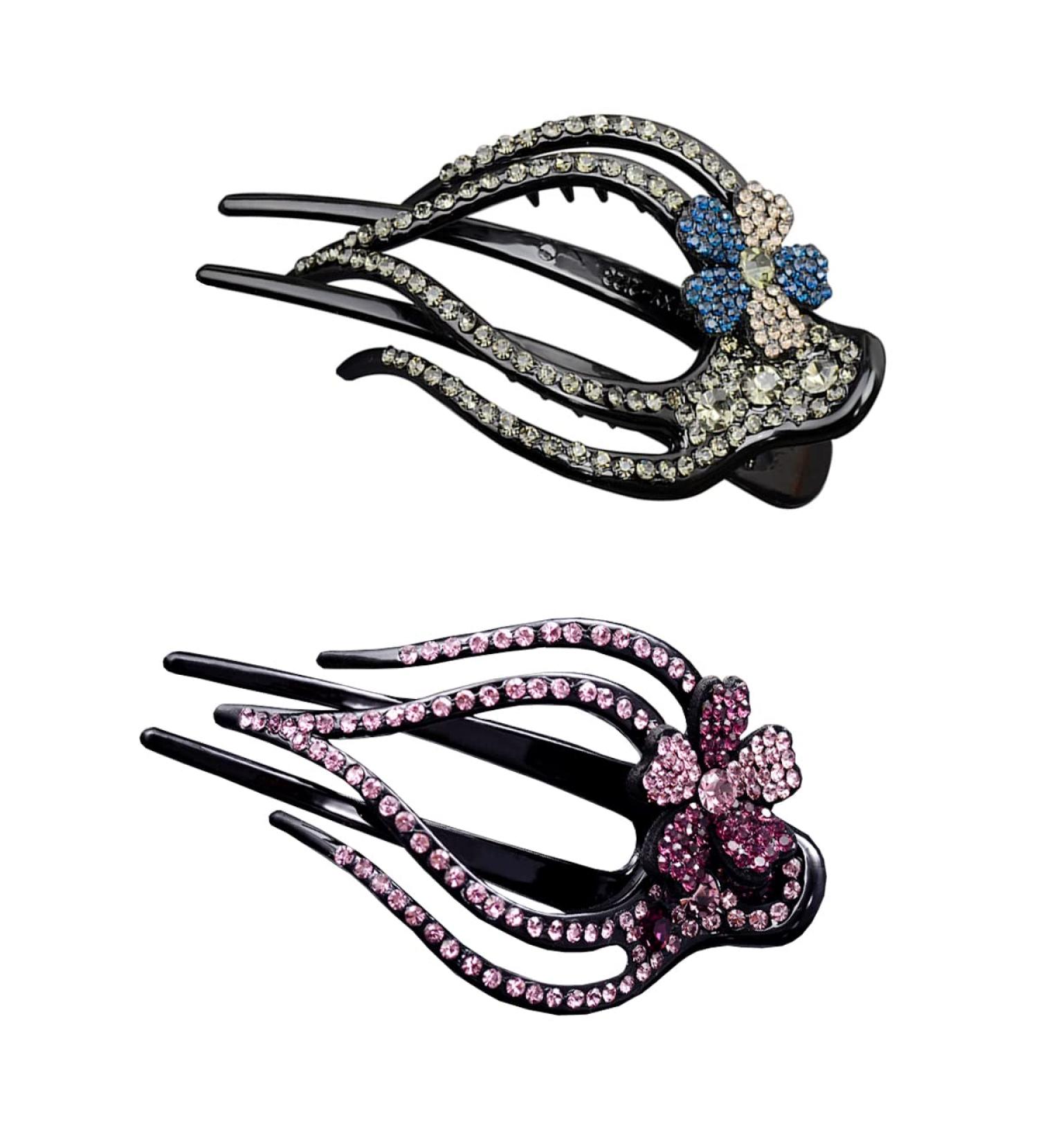 Yusier 2PCS Heart-Shaped Rhinestone Hair Clips - Plum Blossom-C | Women's Duckbill Ponytail Barrettes for Decorative Hair - Buy Online on GoSupps.com