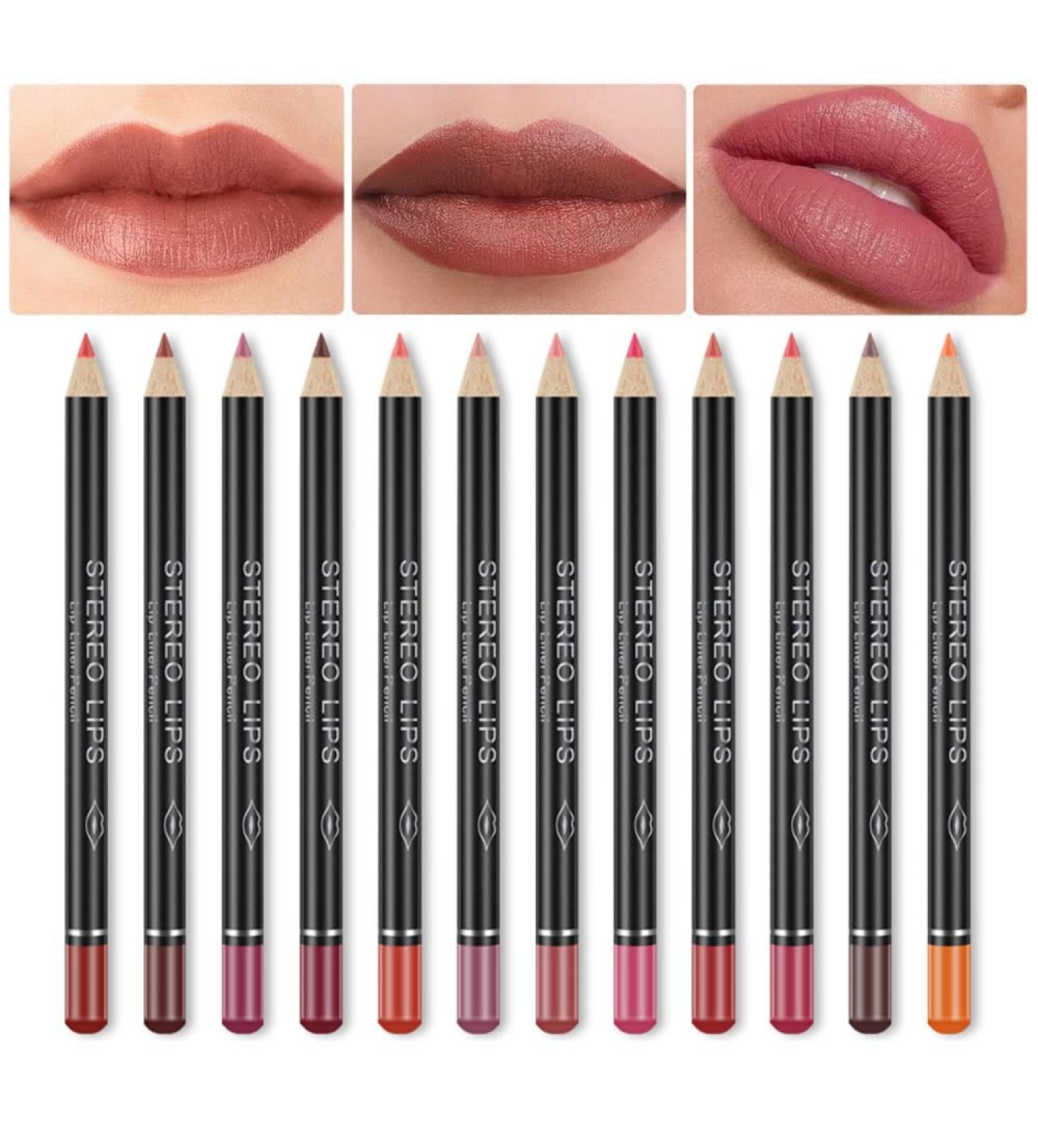 12 PCS Waterproof Matte Lip Liner Pencil Set - Long Lasting Nude Red & Deep Red Shades for Women - International Shipping Available - Buy Online on GoSupps.com