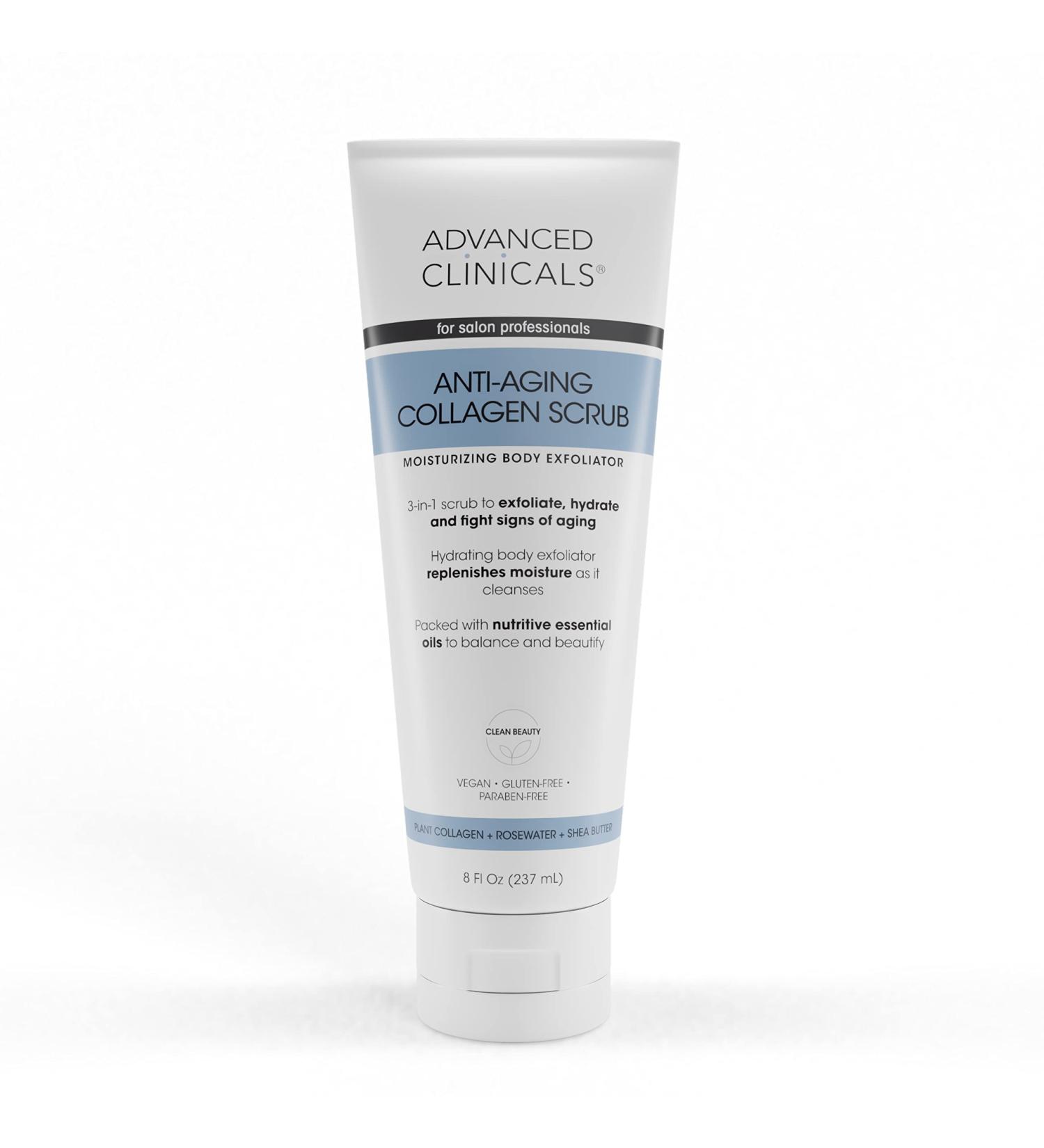 Advanced Clinicals Anti-Aging Collagen Body Scrub Wash - 3-in-1 Exfoliator for Women & Men, Hydrating & Clarifying Formula (8 Fl Oz) - Buy Online on GoSupps.com
