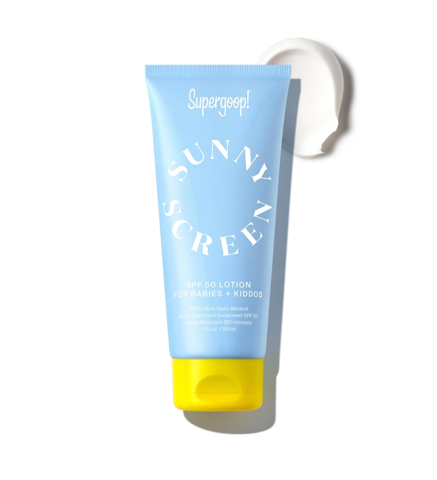 Supergoop! Sunnyscreen SPF 50 - 100% Mineral Lotion for Babies & Kids | Non-Nano Hypoallergenic Pediatrician Tested Sunscreen - Buy Online on GoSupps.com