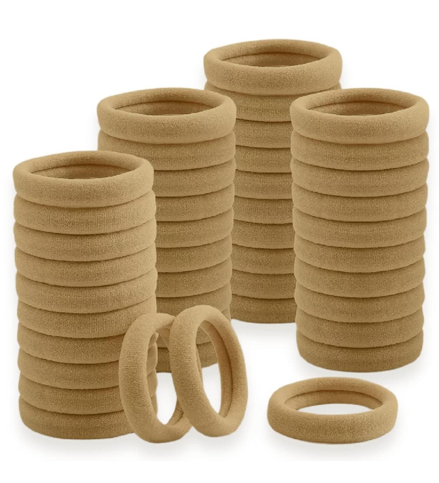 100 Pack Seamless Cotton Elastic Hair Ties for Women - Sand | Ponytail Holders for Thick Hair - No Crease, No Damage, Stretch Hair Accessories - Buy Online on GoSupps.com