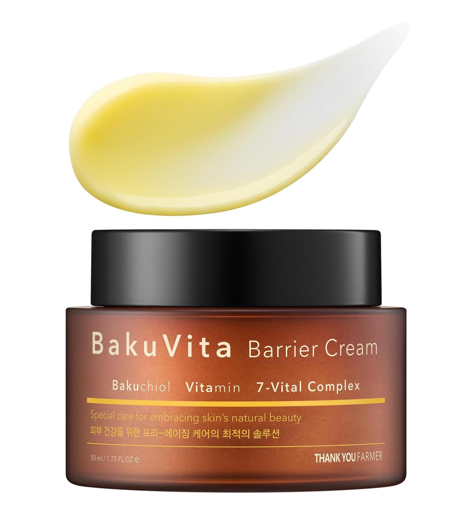 THANKYOU FARMER BakuVita Barrier Cream - Vegan Bakuchiol Moisturizer Day & Night Nourishing Cream Vitamin C & E Serum for Pore Care & Firming - 1.75 fl oz (50ml - Buy Online on GoSupps.com