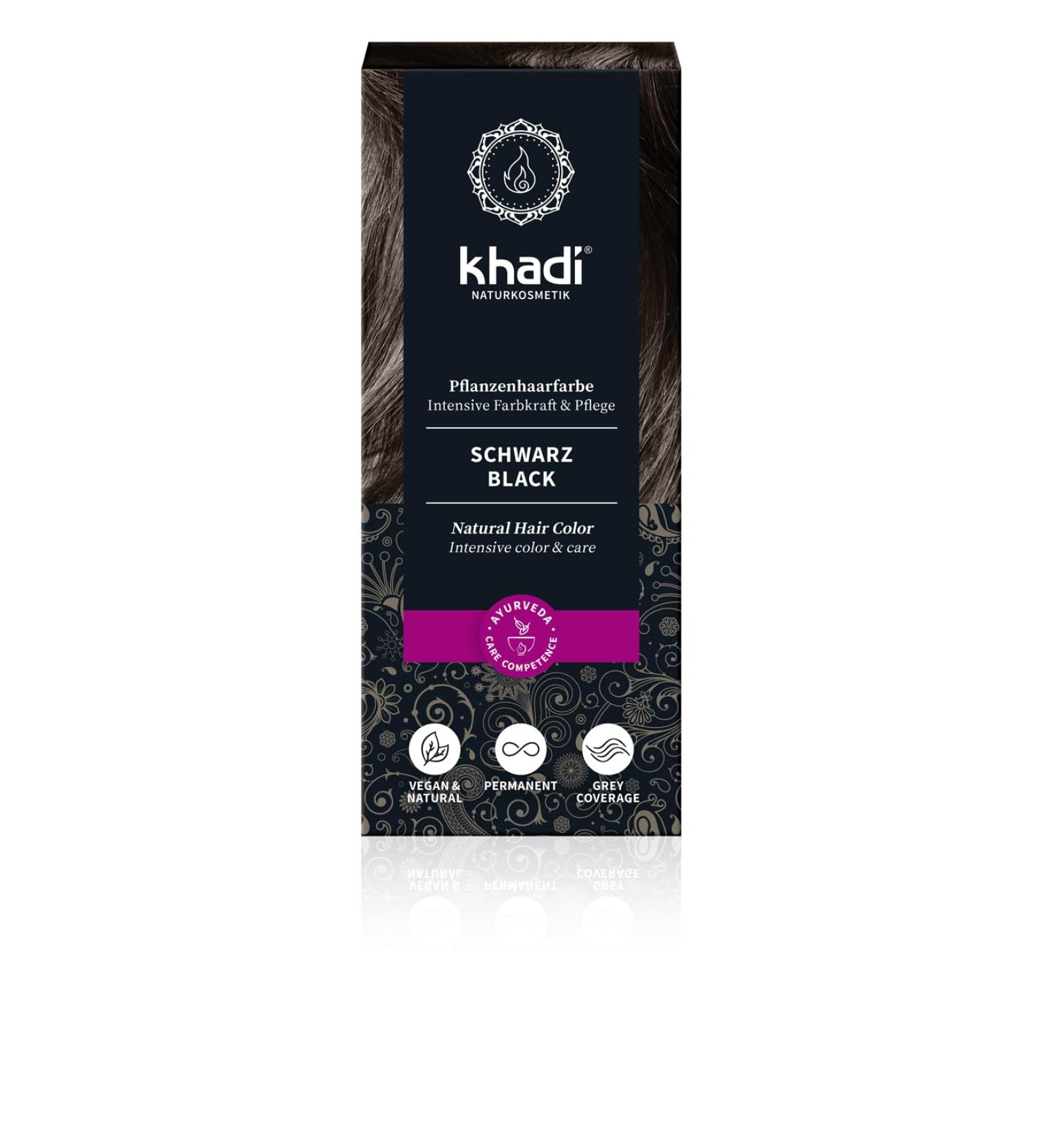 Khadi Black Plant Hair Color - 100% Natural & Vegan - Expressive Warm Black to Intensive Raven Black - Certified Natural Cosmetics 100g - Buy Online on GoSupps.com