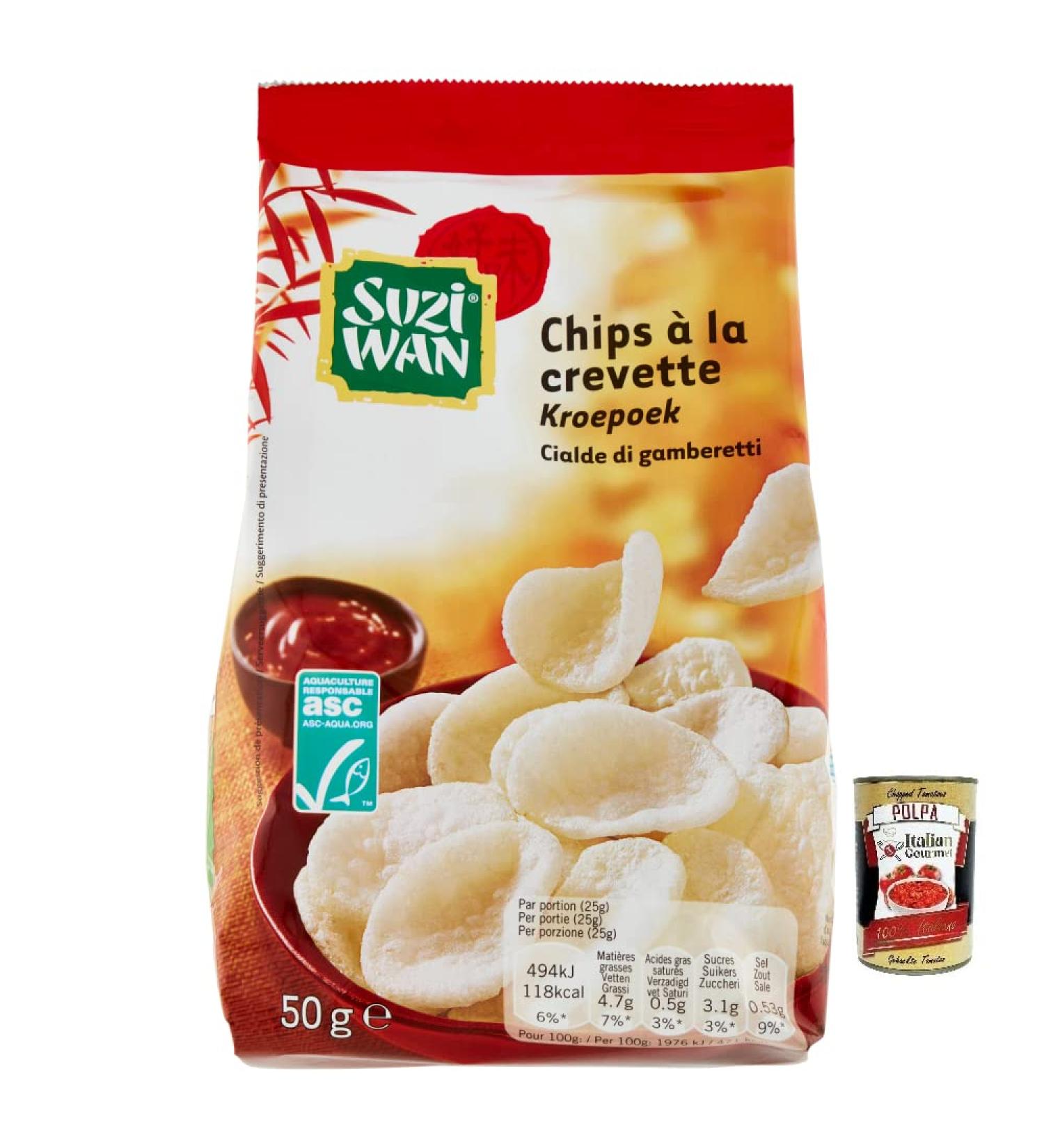  Italian Gourmet E.R. Suzi Wan Shrimp Waffles crispy waffles made with tapioca flour and shrimp 50g bag + Italian Gourmet Polpa di Pomodoro 400g box - Buy Online on GoSupps.com