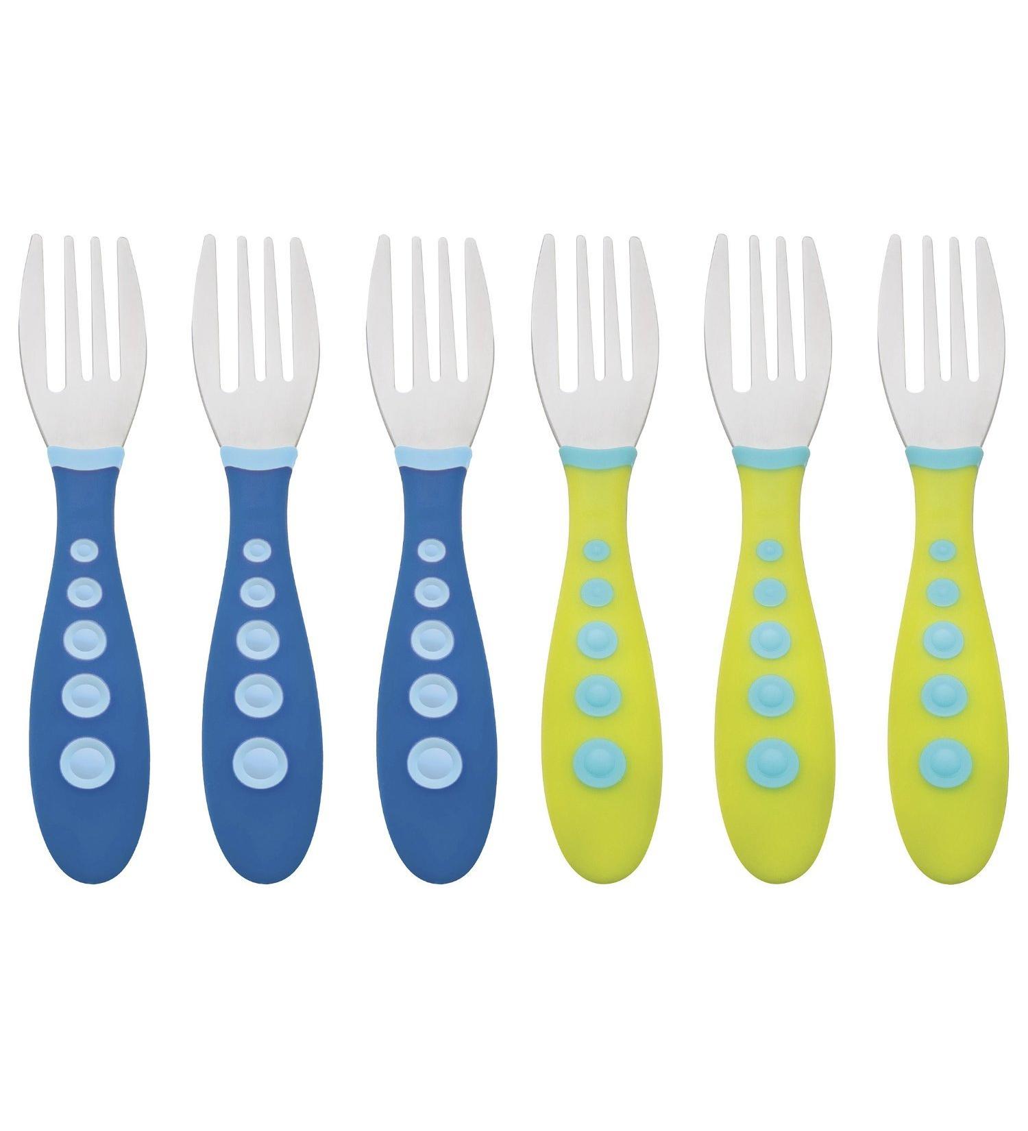 Gerber Stainless Steel Tip Kiddy Cutlery Forks - 6 Pack Blue/Green