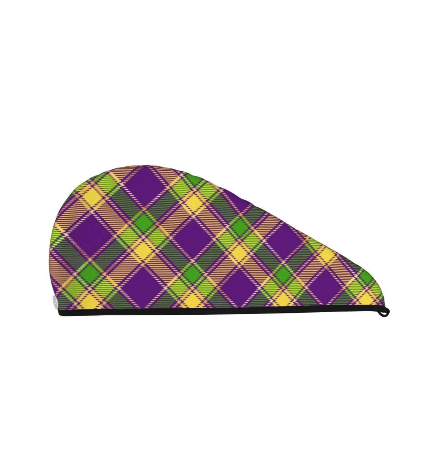 Microfiber Hair Drying Cap - Mardi Gras Plaid Soft Absorbent Towel Wrap for Curly Long & Thick Hair | Quick Dry Fast Drying - Buy Online on GoSupps.com