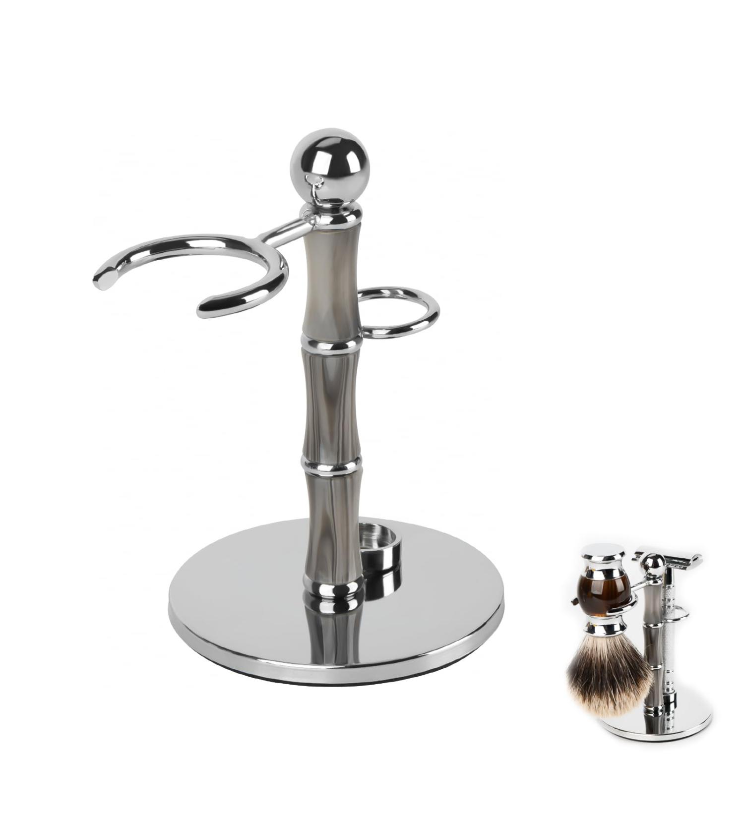 Linkidea Razor Holder Stand Stainless Steel Shaving Brush Holder with Non-Slip Base Creative Bamboo Shape Safety Shaver Kit Organizer for Shower Room Bathroom (Grey) - Buy Online on GoSupps.com