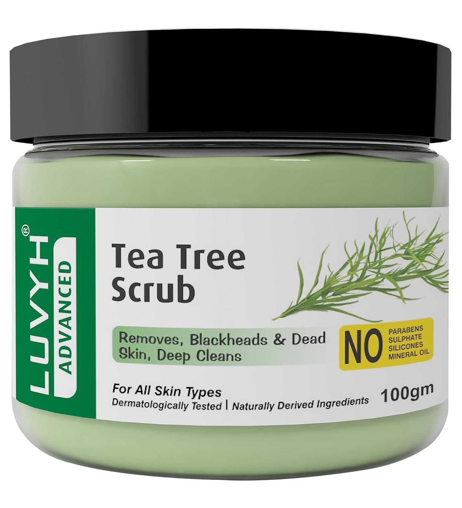 Tea Tree Skin Clearing Face Scrub & Moisturizer Cream - Deep Cleansing Exfoliator for Blackheads & Tan Removal | 100g - Perfect for Men & Women - Buy Online on GoSupps.com