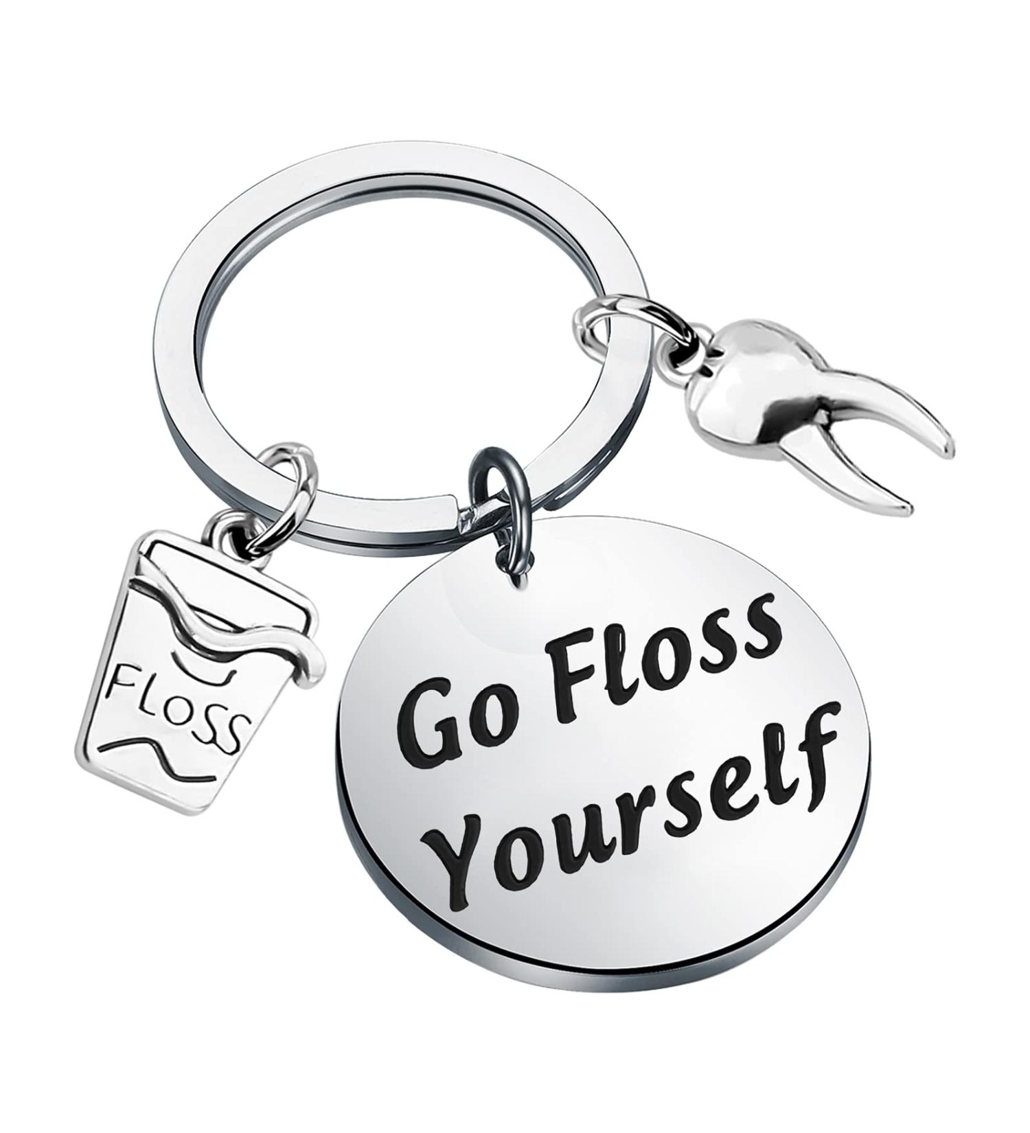 POTIY Funny Dentist Gift | Dental Hygienist Keychain - Go Floss Yourself Jewelry - Buy Online on GoSupps.com
