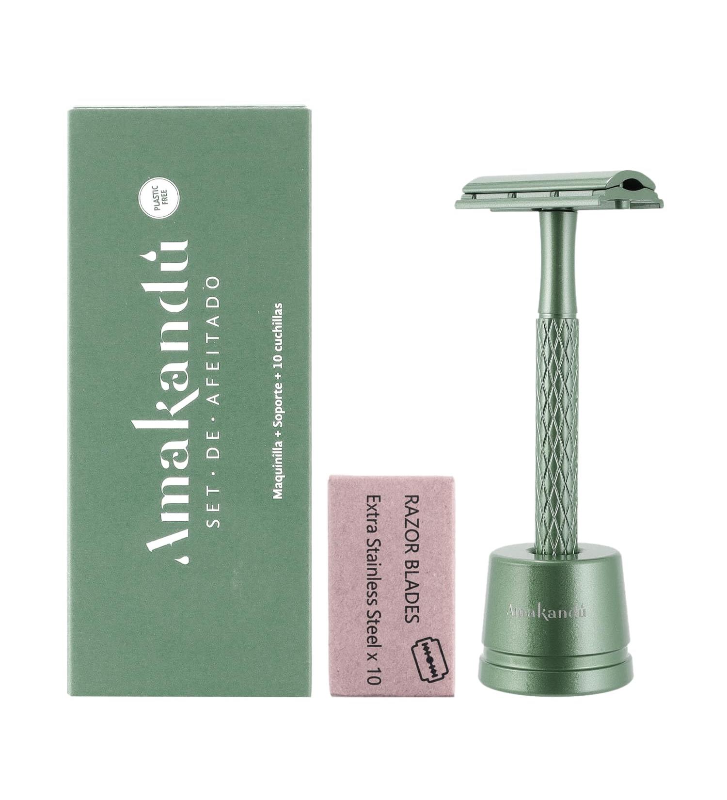 Unisex Body Shaver - Amakandu Classic Razor Set with 10 Double-Edged Blades for Perfect Body Shaving - Buy Online on GoSupps.com