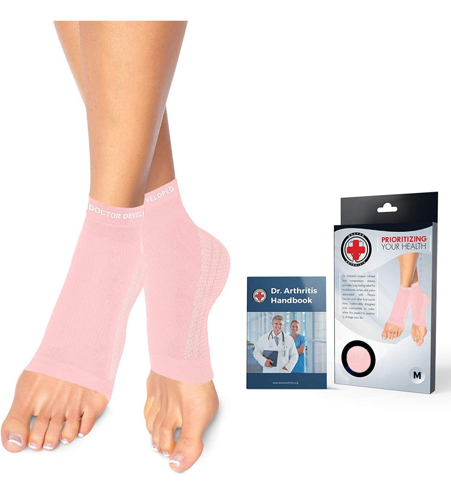 Copper Infused Foot Compression Sleeves/Plantar Fasciitis Socks PAIR with Doctor Written Handbook M - Pink - Buy Online on GoSupps.com