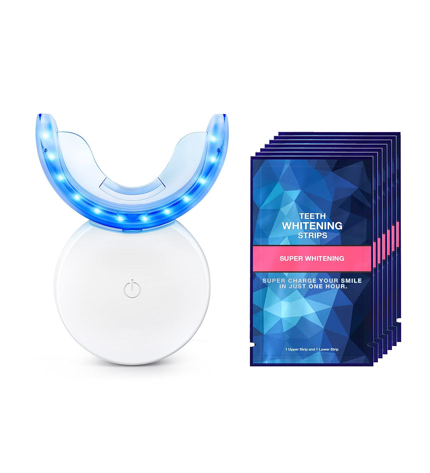 Dentist-Level Teeth Whitening Kit: 28 Strips + 24X Blue Light | Rechargeable & Enamel Safe - Buy Online on GoSupps.com