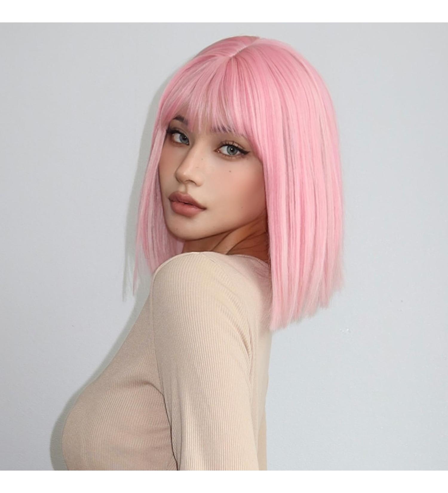 Shop Testar Pink Wig - 14 Inch Short Bob Wig for Women | Vibrant Synthetic Hair for Daily Wear & Cosplay - Buy Online on GoSupps.com