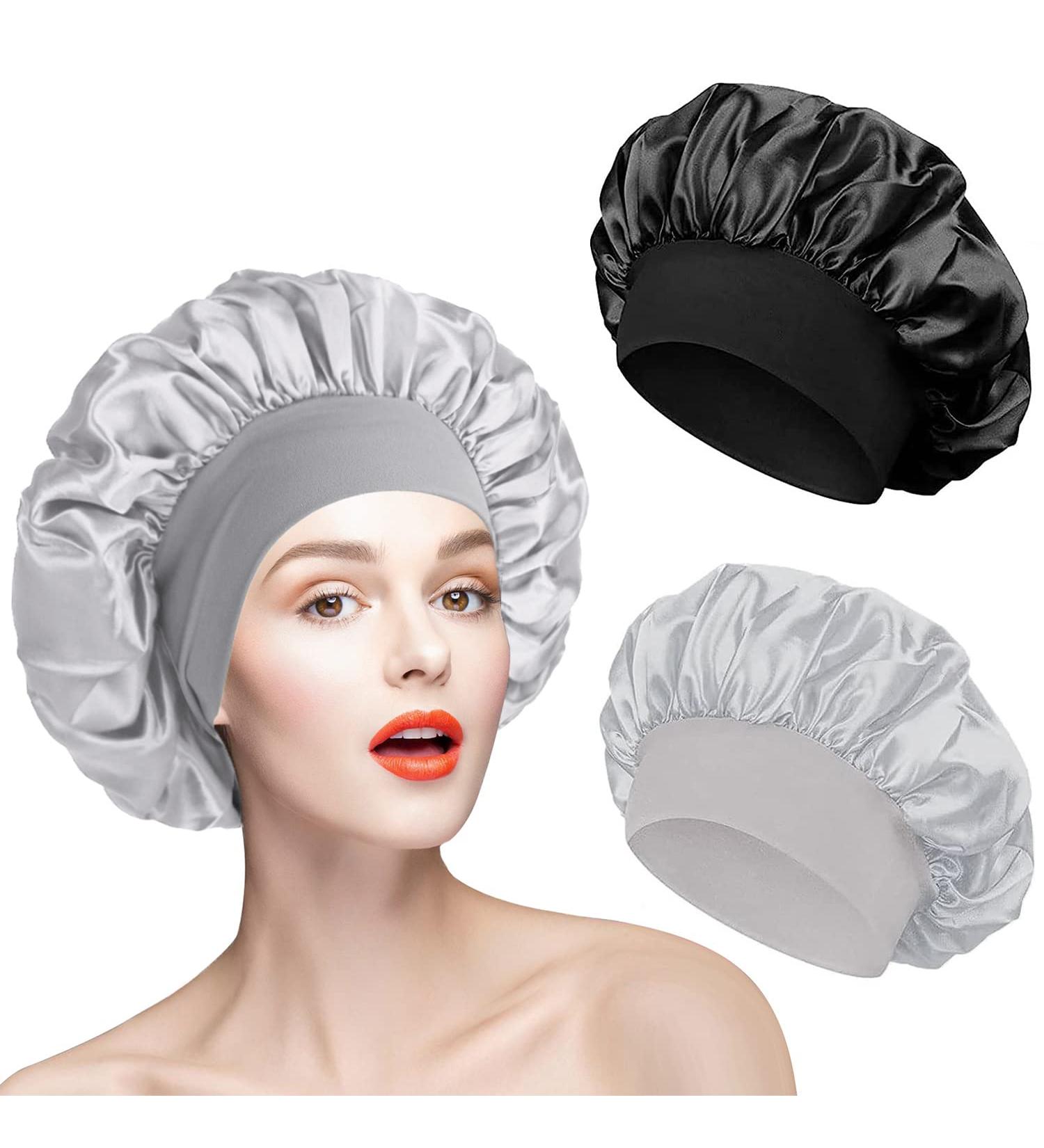 AliLeader 2Pcs Silk Hair Bonnet for Sleeping - Black+Silver - Buy Online on GoSupps.com