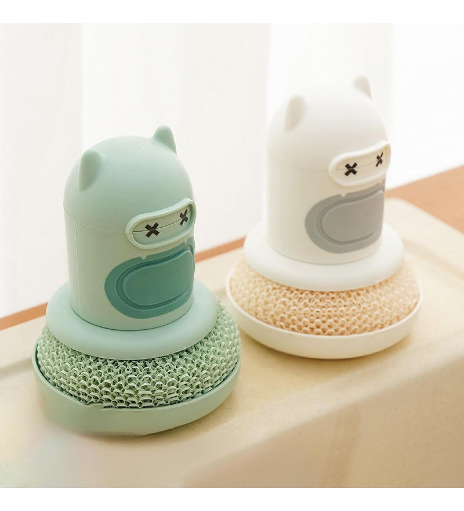 Household Liquid Filling Dishwashing Pot Brush Multi-Functional Cleaning Brush Non-Stick Kitchen Press Pot Brush Automatic Liquid Cleaning Light Green